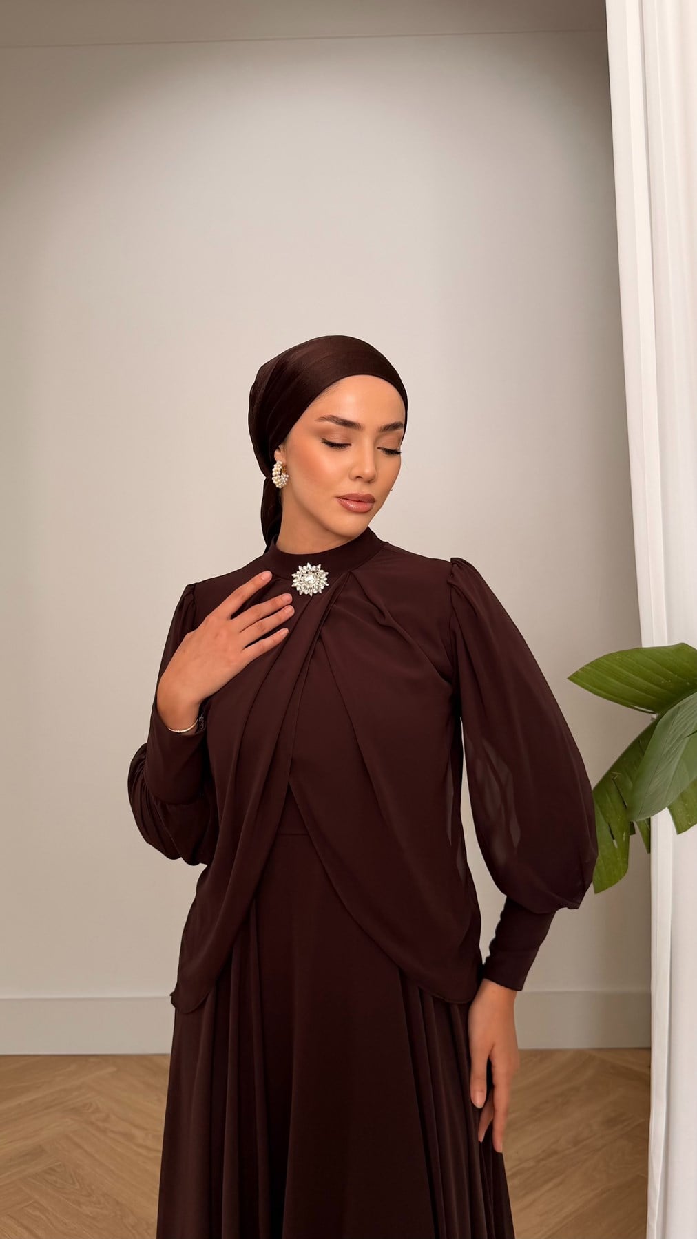 4948 T Bayan Elbise-Kahve Rengi