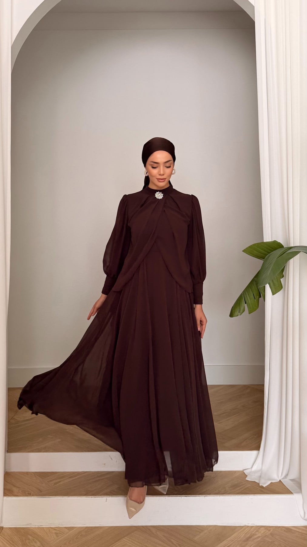 4948 T Bayan Elbise-Kahve Rengi