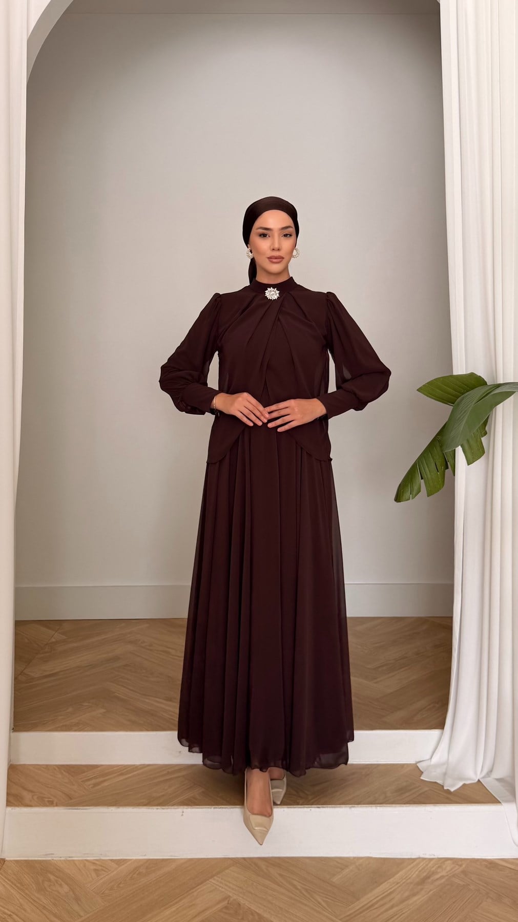 4948 T Bayan Elbise-Kahve Rengi
