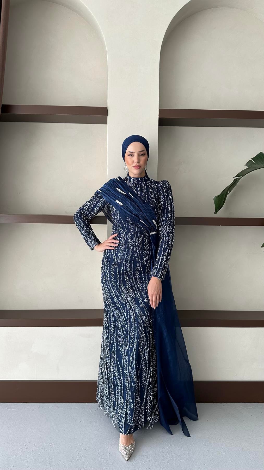 5084 H Yaprak Abiye-Lacivert