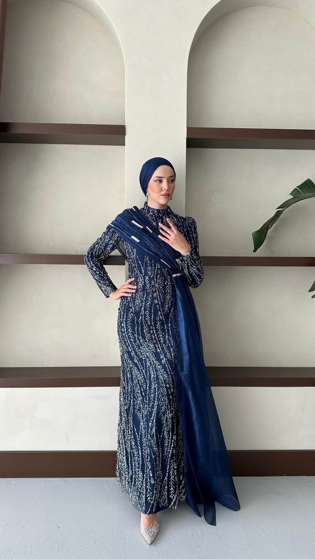 5084 H Yaprak Abiye-Lacivert