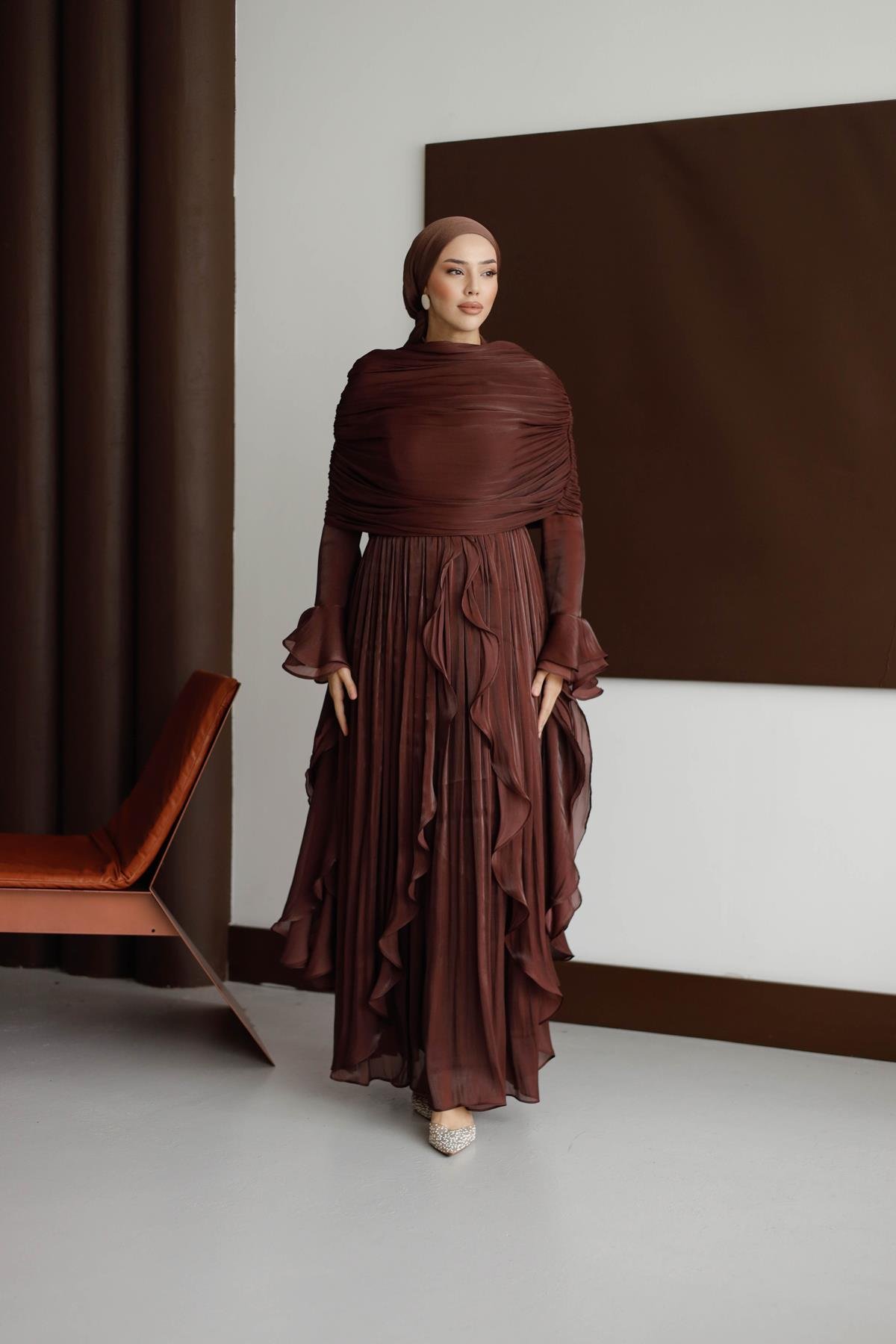 5398 D Elegance Abiye-Kahve Rengi