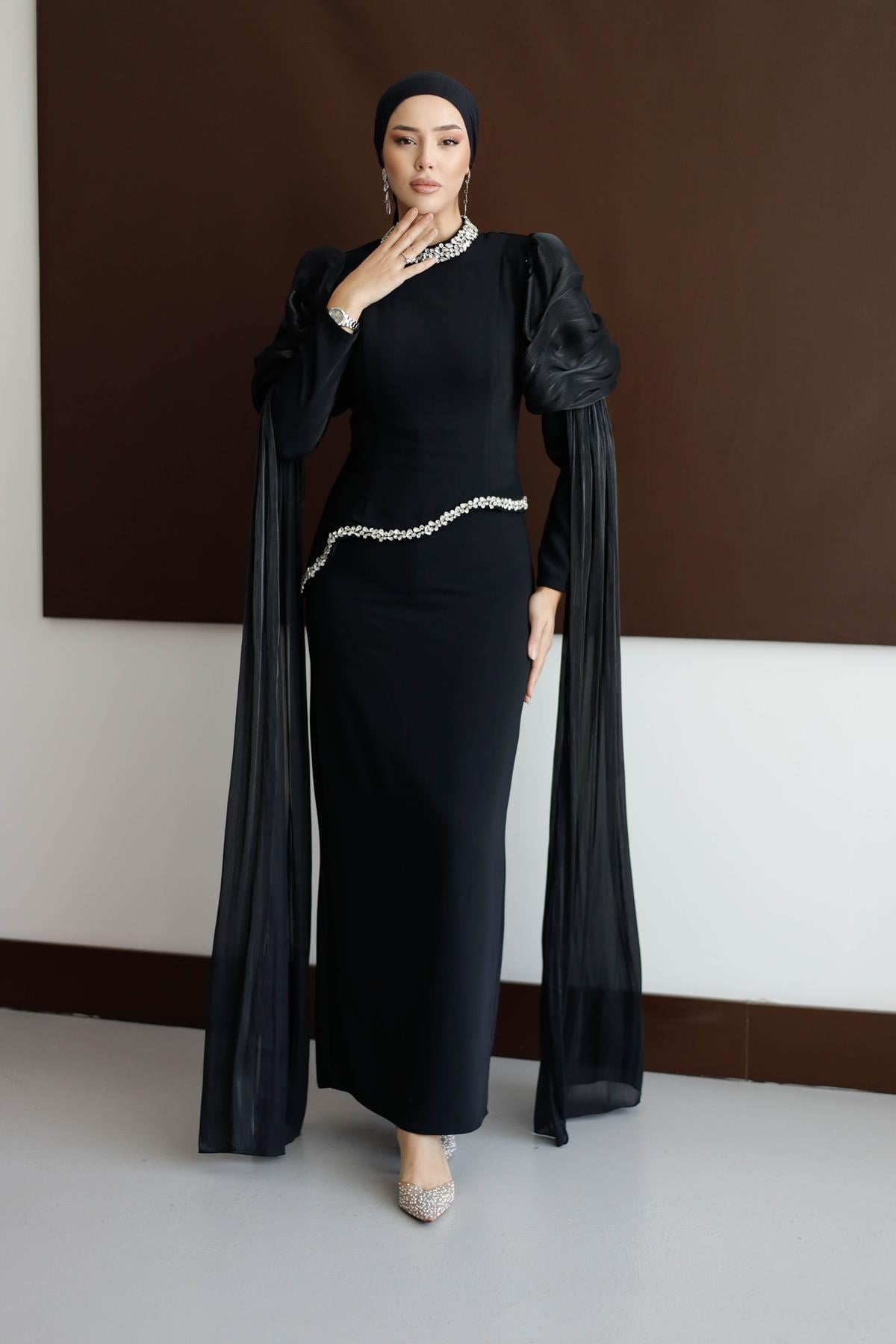 5423 D Abiye Elbise-Siyah