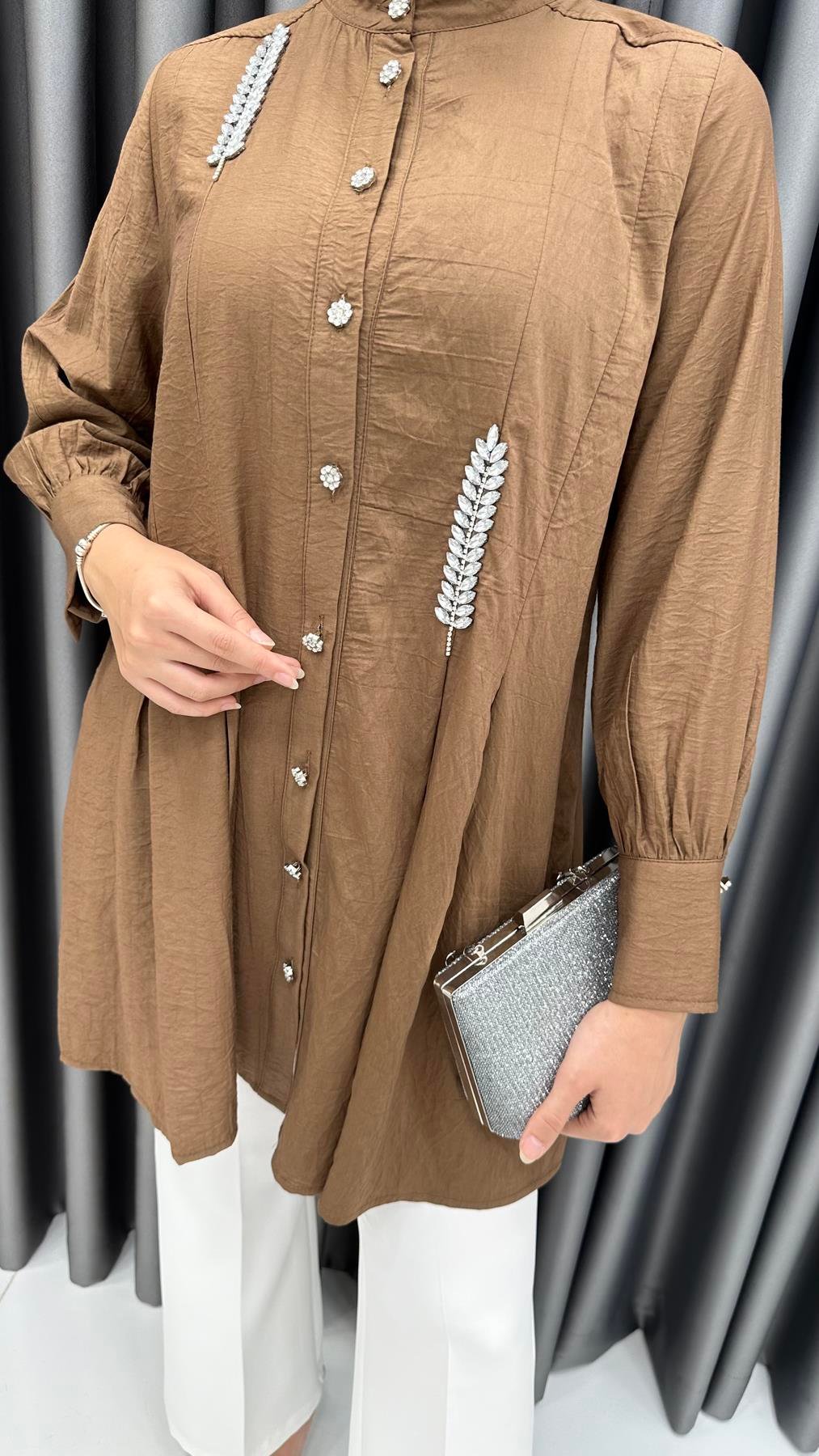 5599 B Bayan Tunik-Kahve Rengi