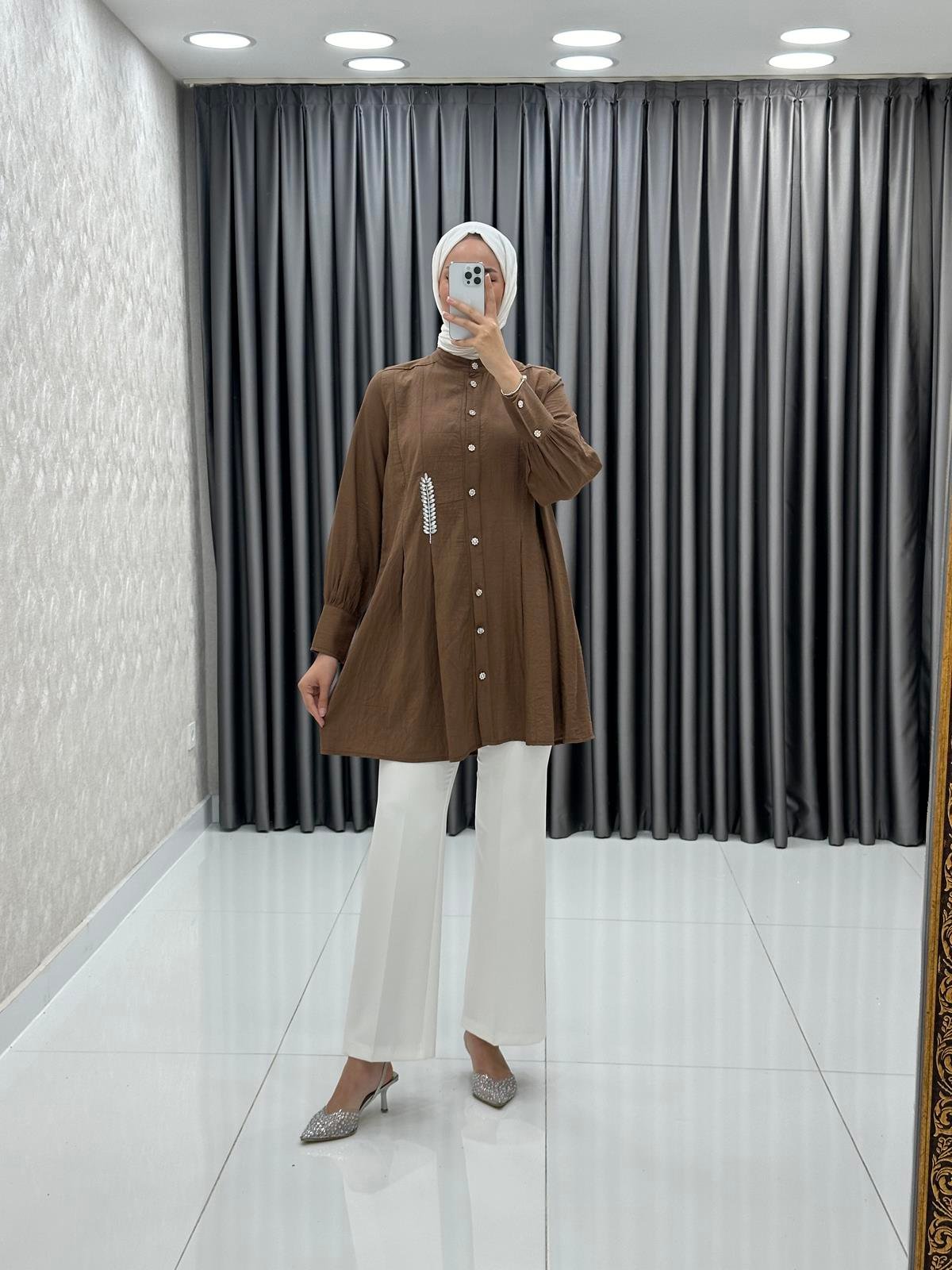 5599 B Bayan Tunik-Kahve Rengi