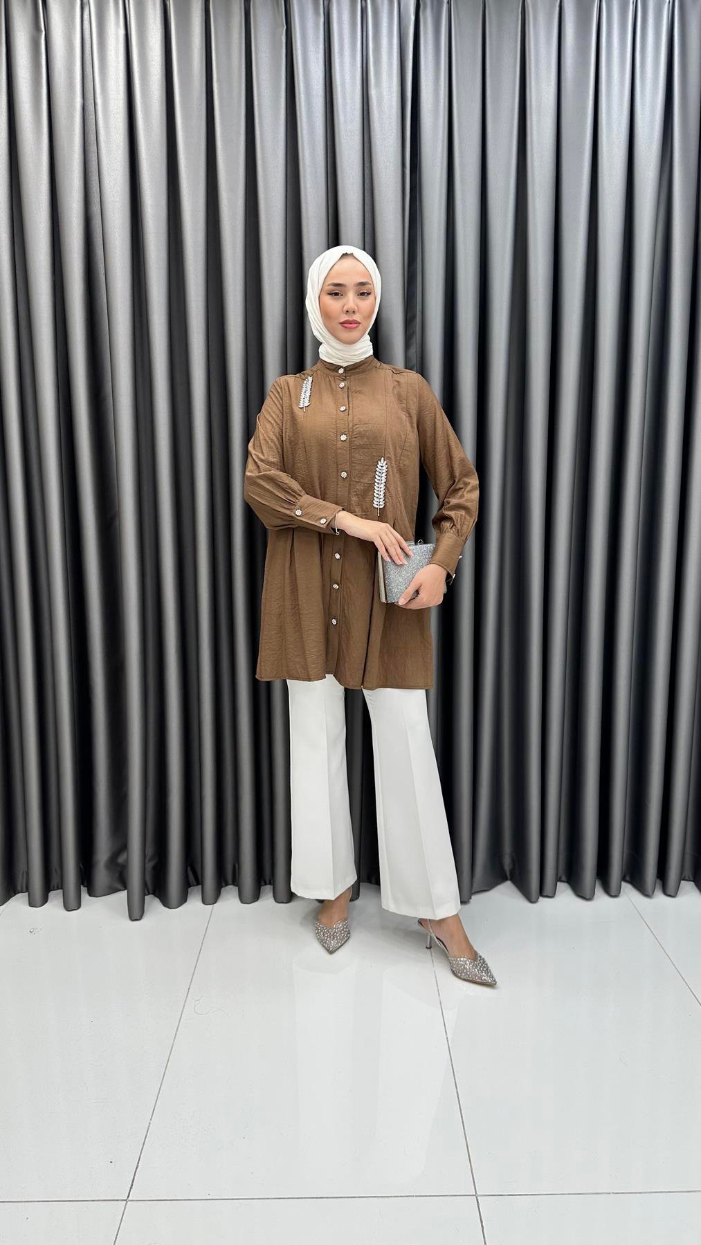 5599 B Bayan Tunik-Kahve Rengi