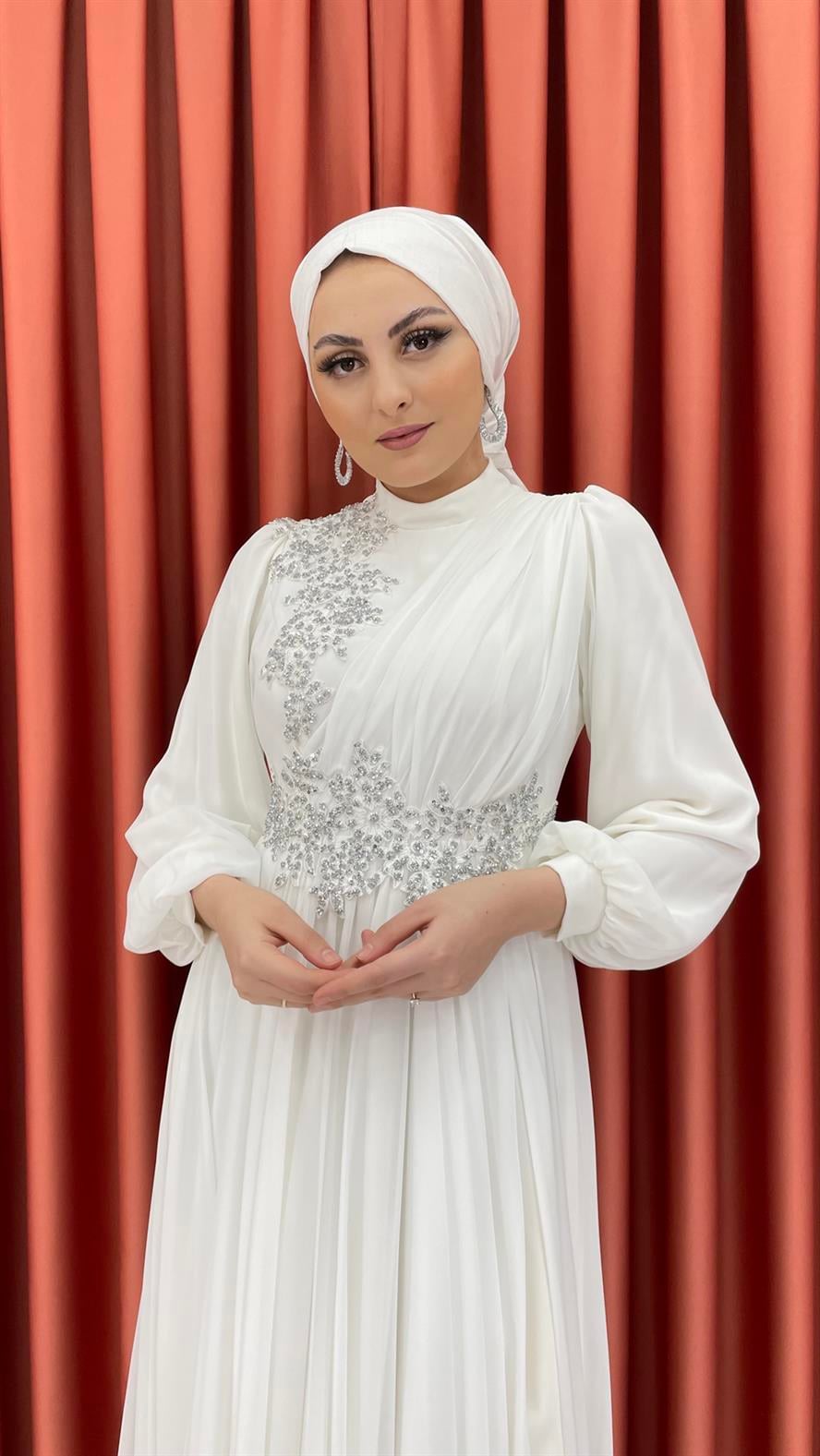 597 G Abiye Elbise-Ekru