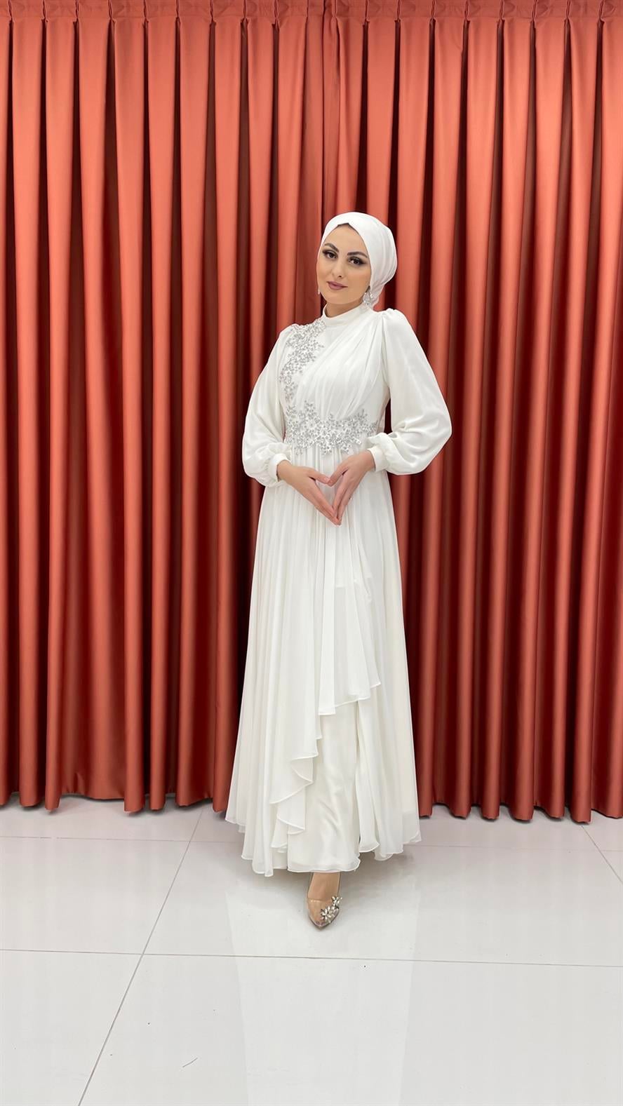 597 G Abiye Elbise-Ekru