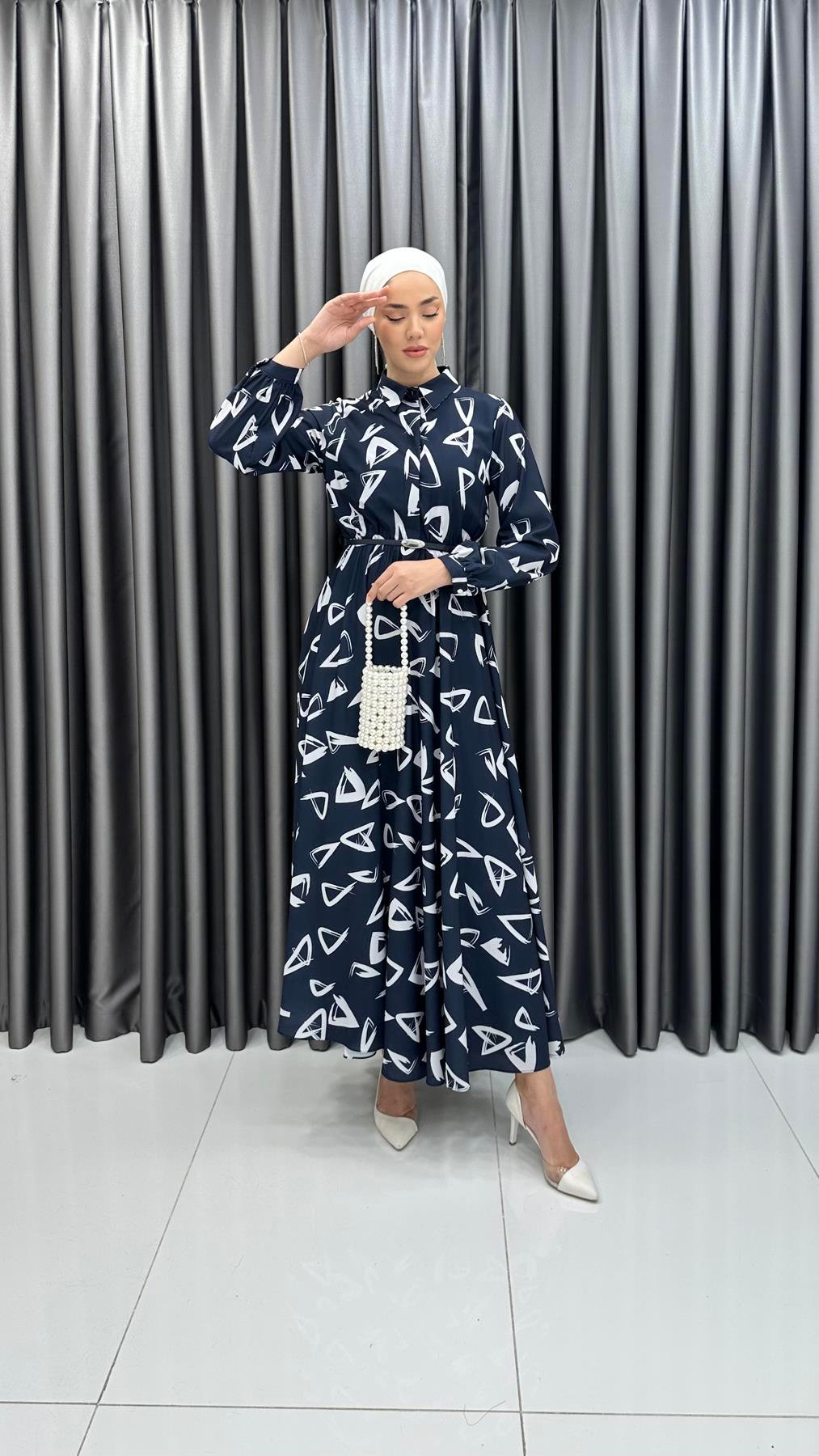 70063-08 F Bayan Elbise-Lacivert