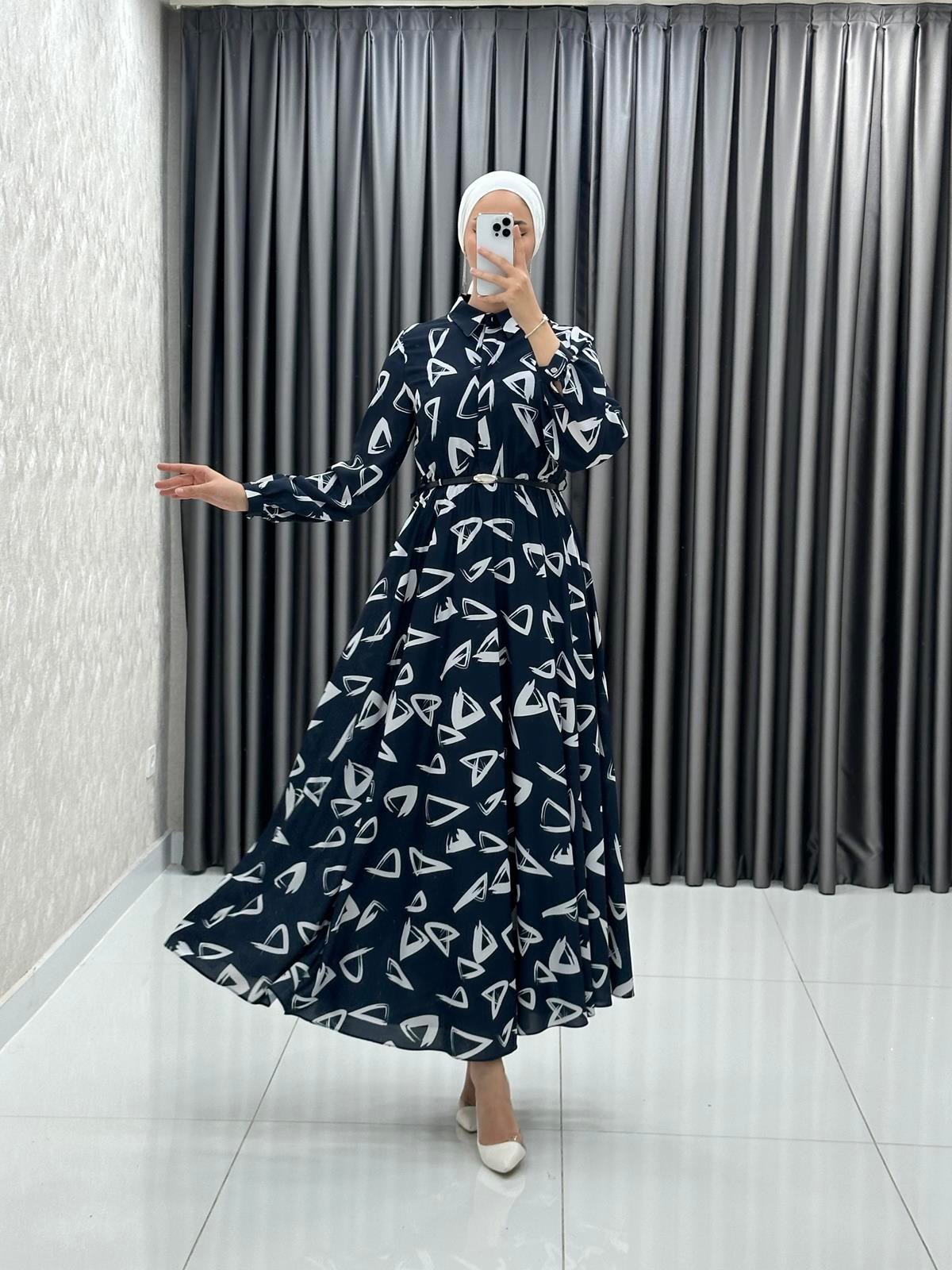 70063-08 F Bayan Elbise-Lacivert