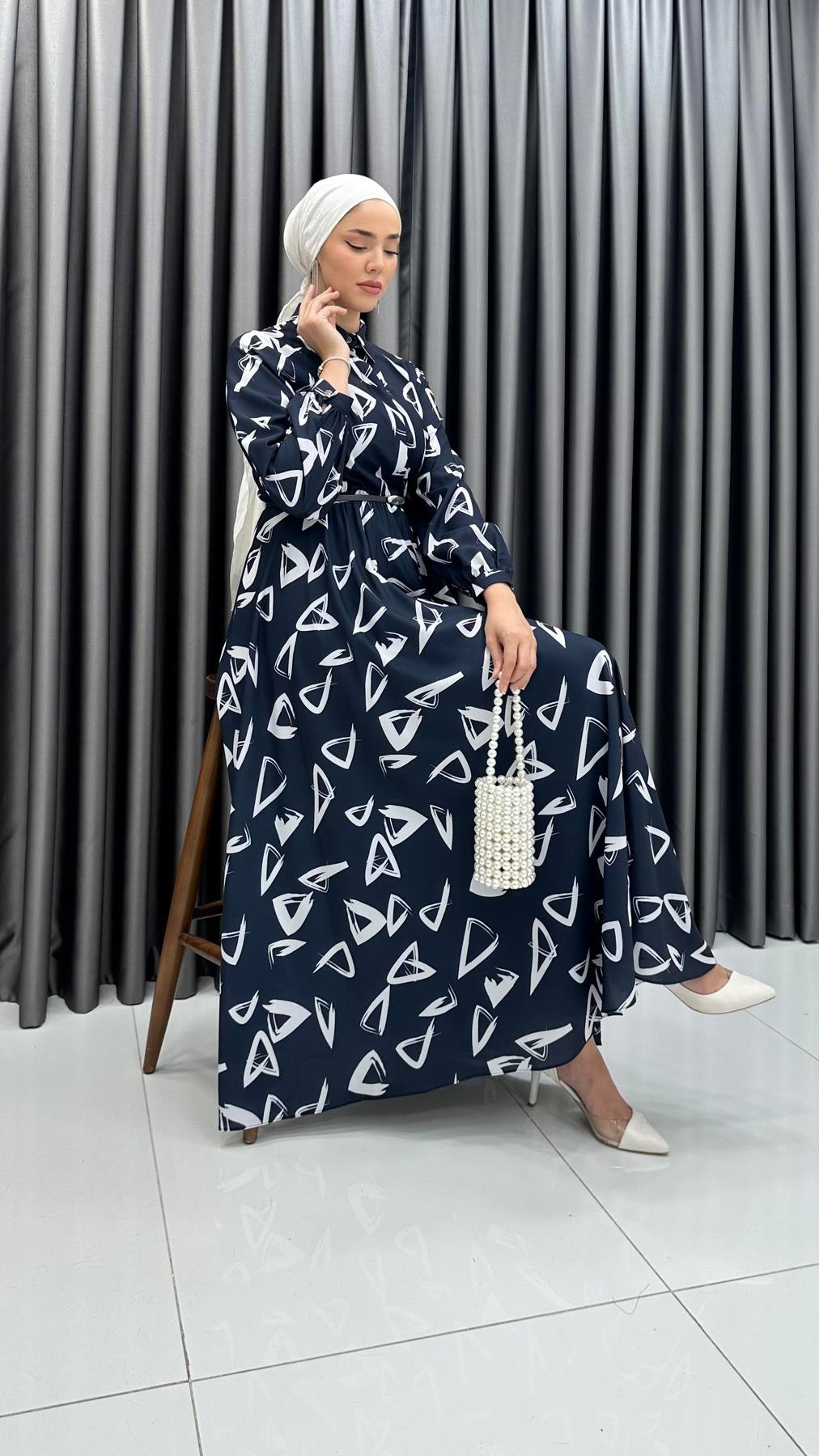 70063-08 F Bayan Elbise-Lacivert