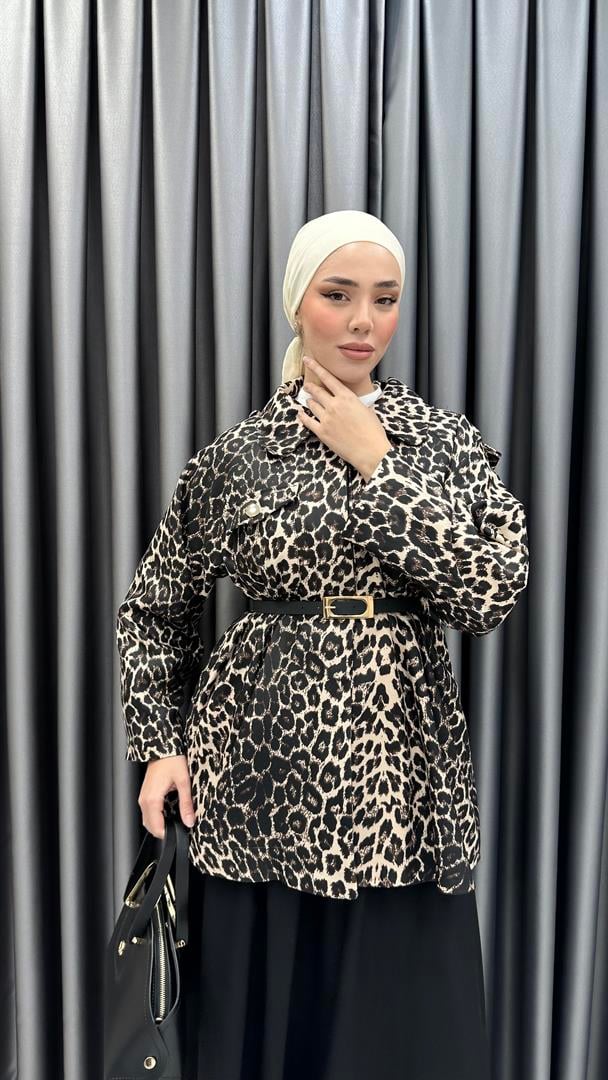 7039 W Leopar Tunik-Bej