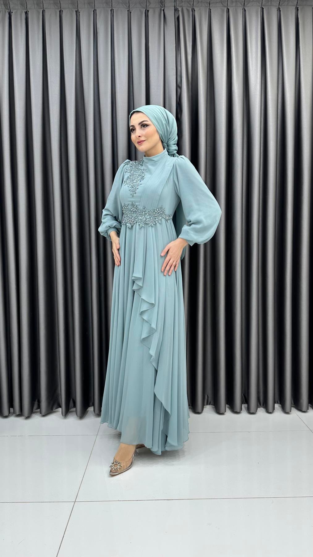 704 G Abiye Elbise-Mint