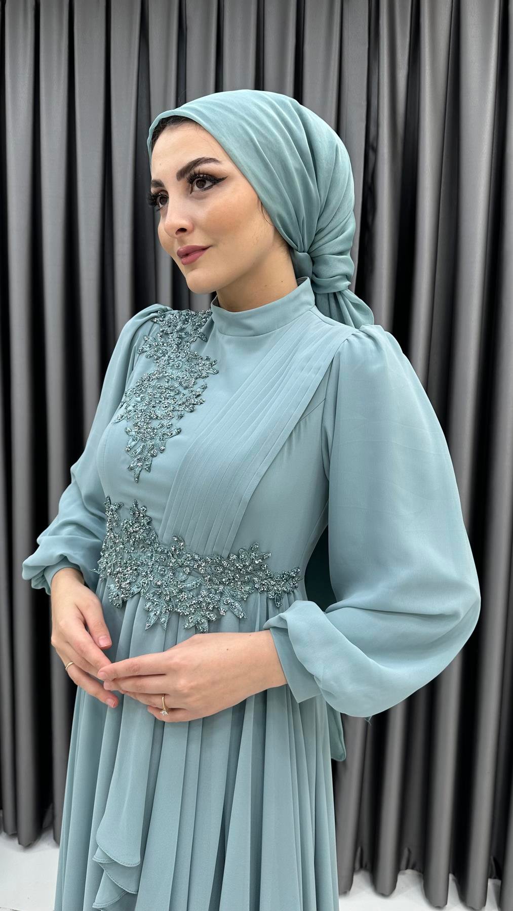 704 G Abiye Elbise-Mint