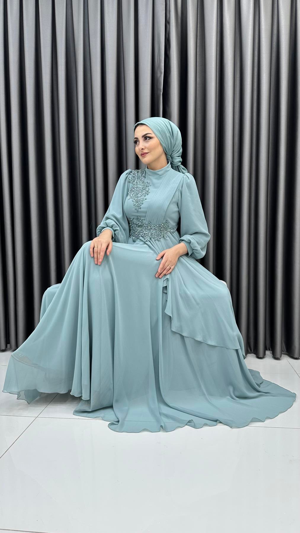 704 G Abiye Elbise-Mint