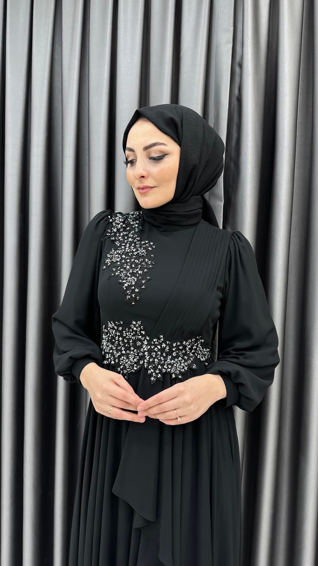 704 G Abiye Elbise-Siyah