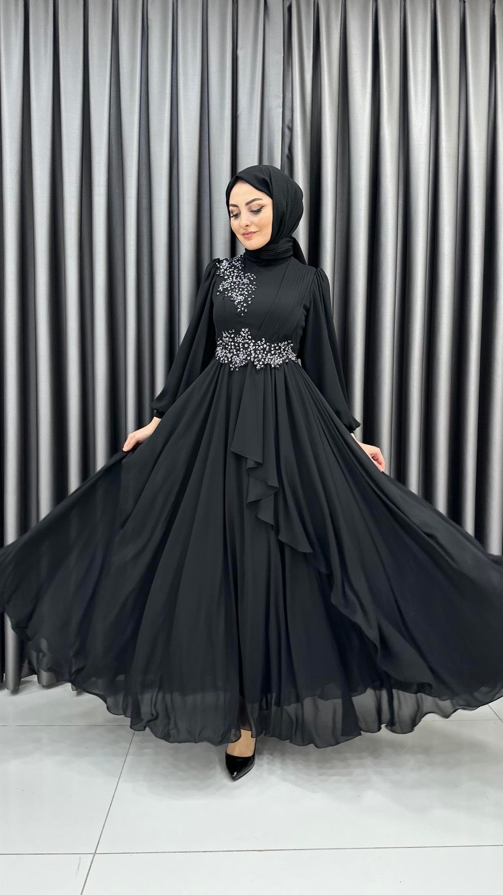 704 G Abiye Elbise-Siyah