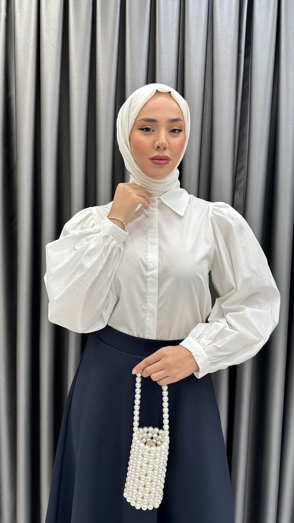 7047 W Bayan Gömlek-Beyaz