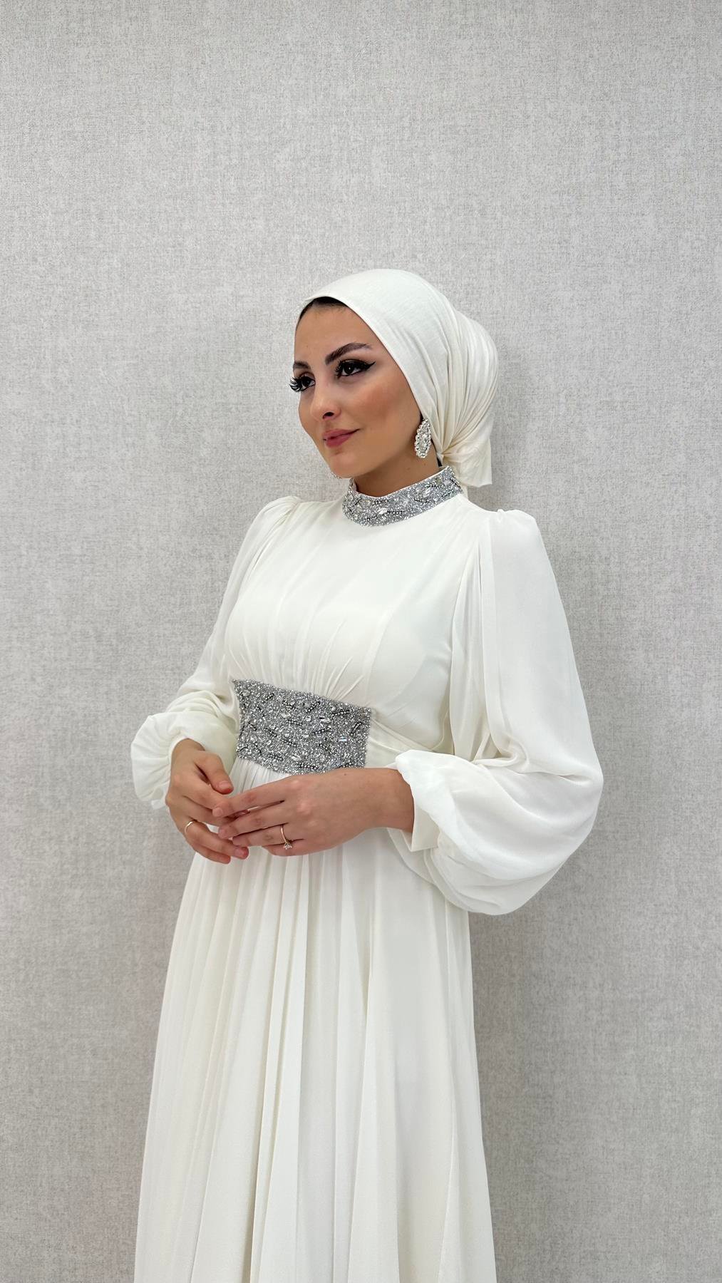 715 G Abiye Elbise-Ekru