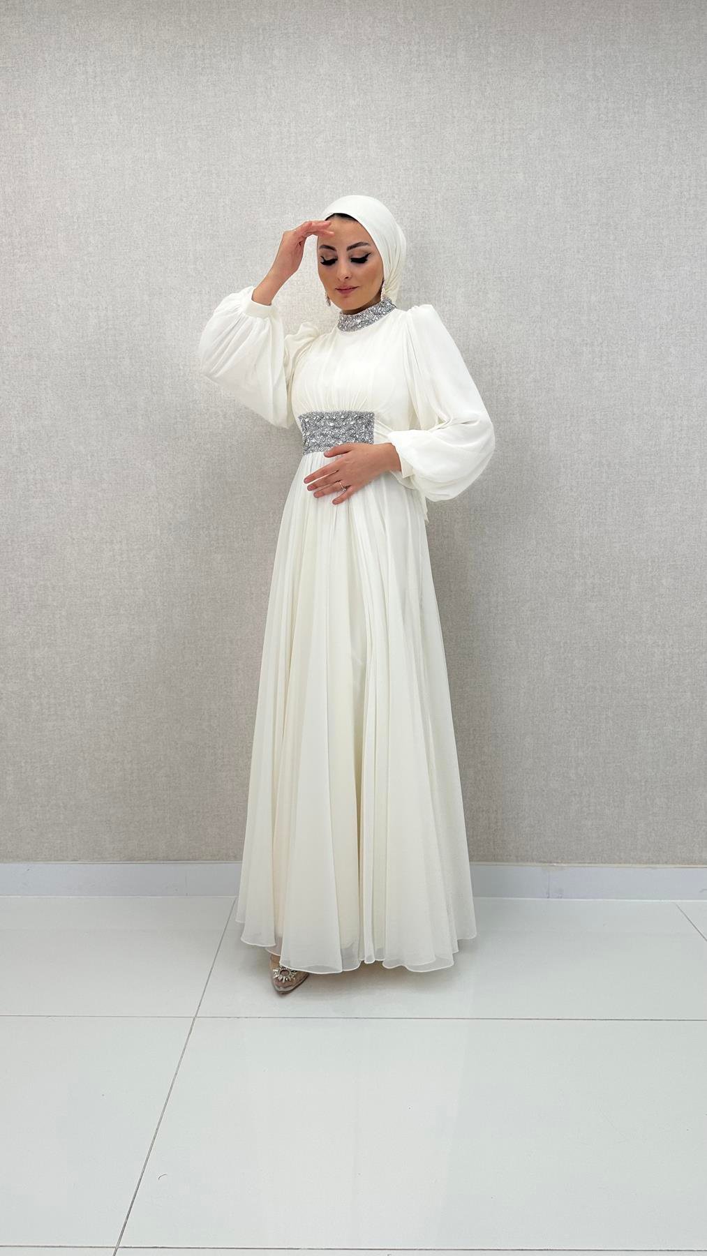 715 G Abiye Elbise-Ekru