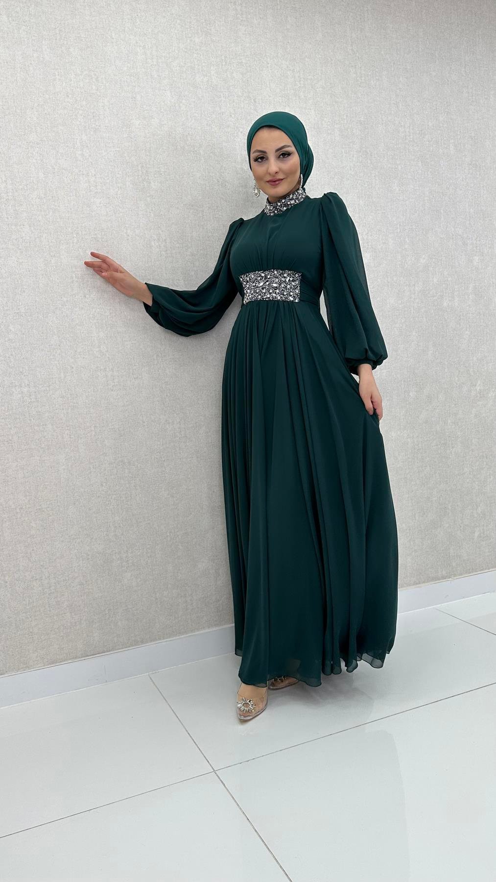 715 G Abiye Elbise-Zümrüt