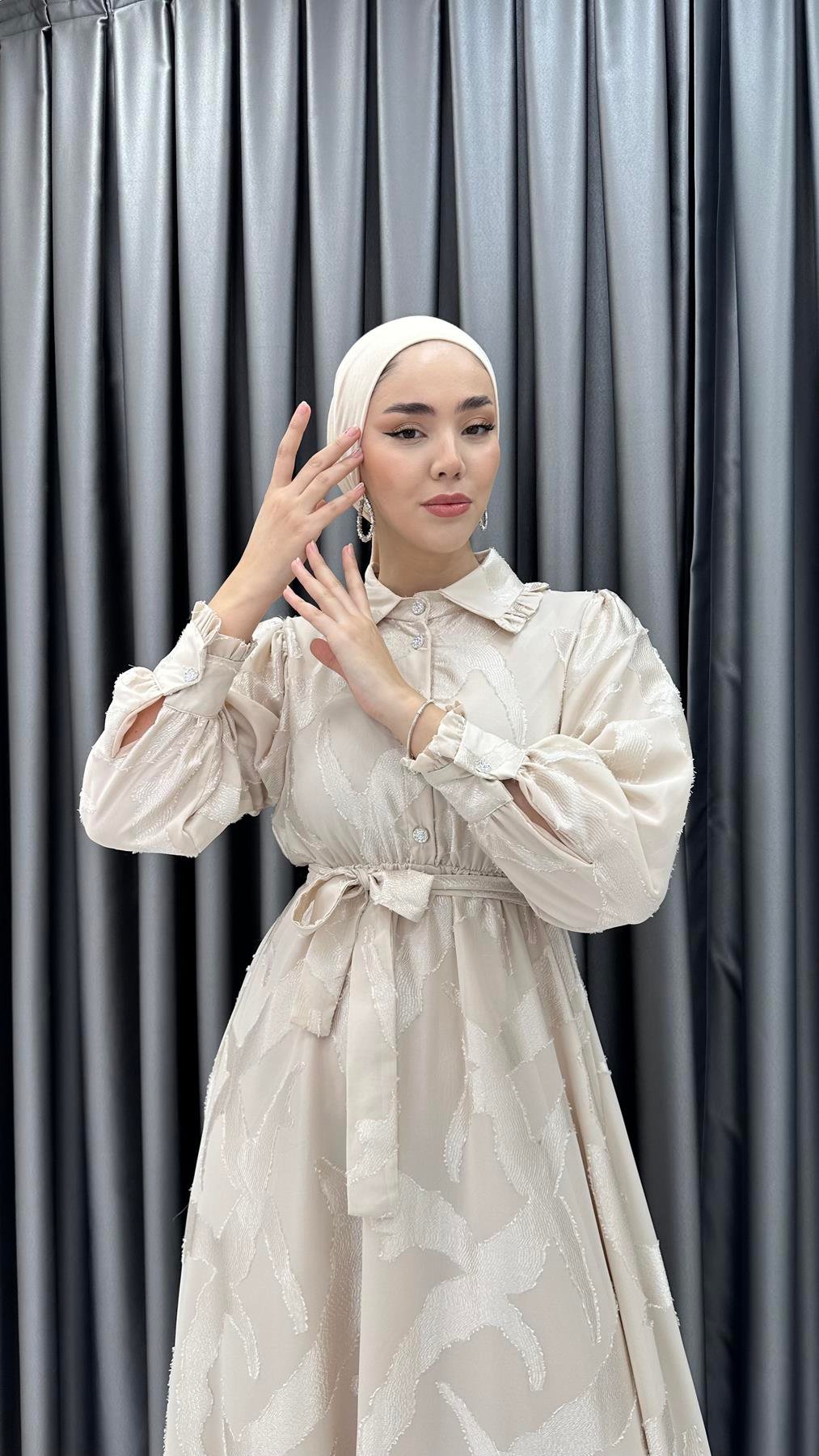 7281 L Bayan Elbise-Krem