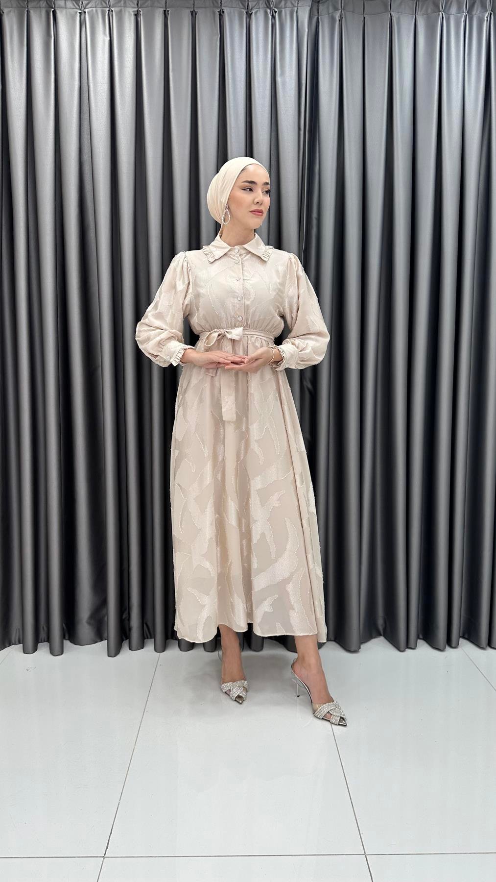 7281 L Bayan Elbise-Krem