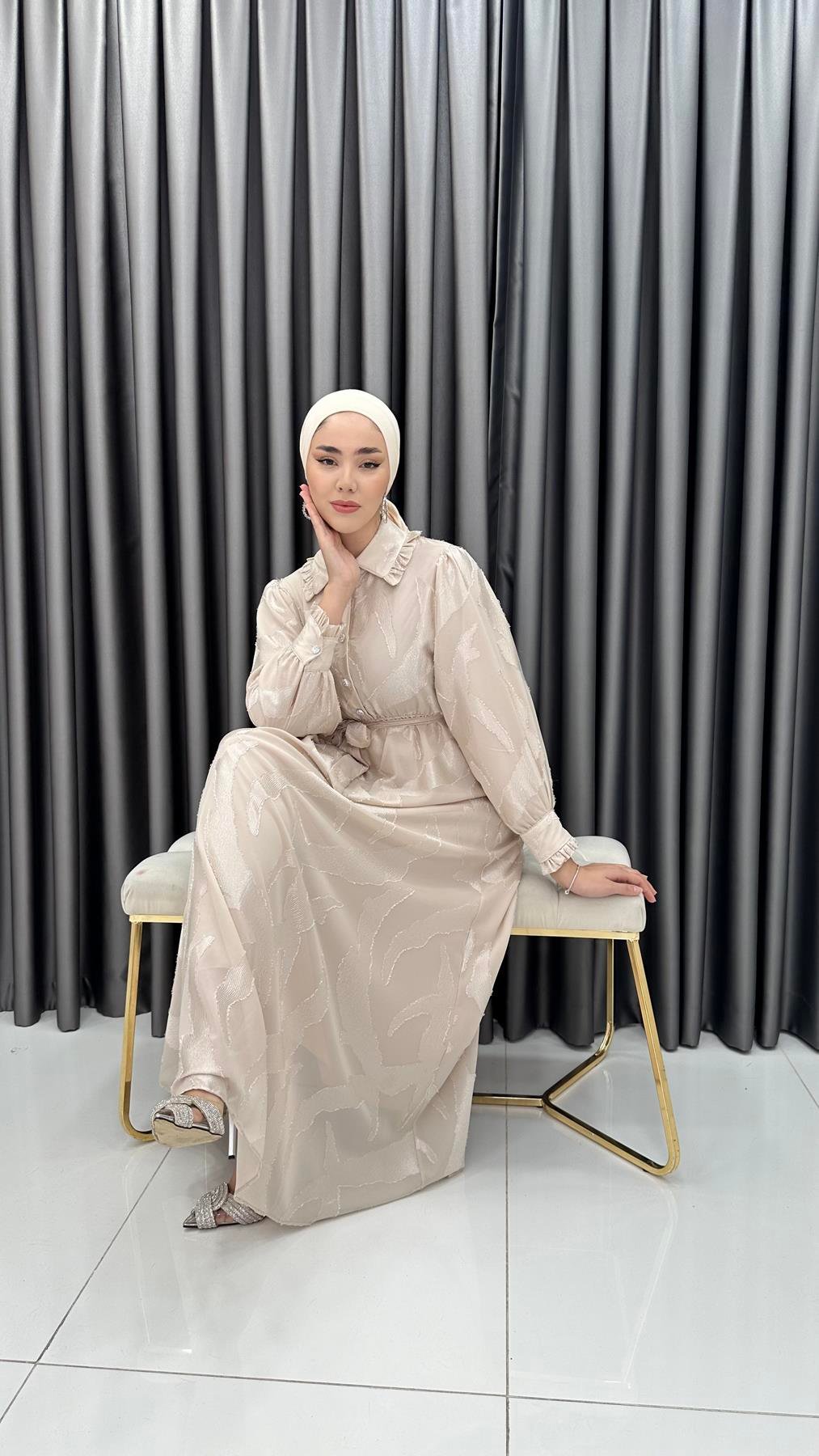 7281 L Bayan Elbise-Krem