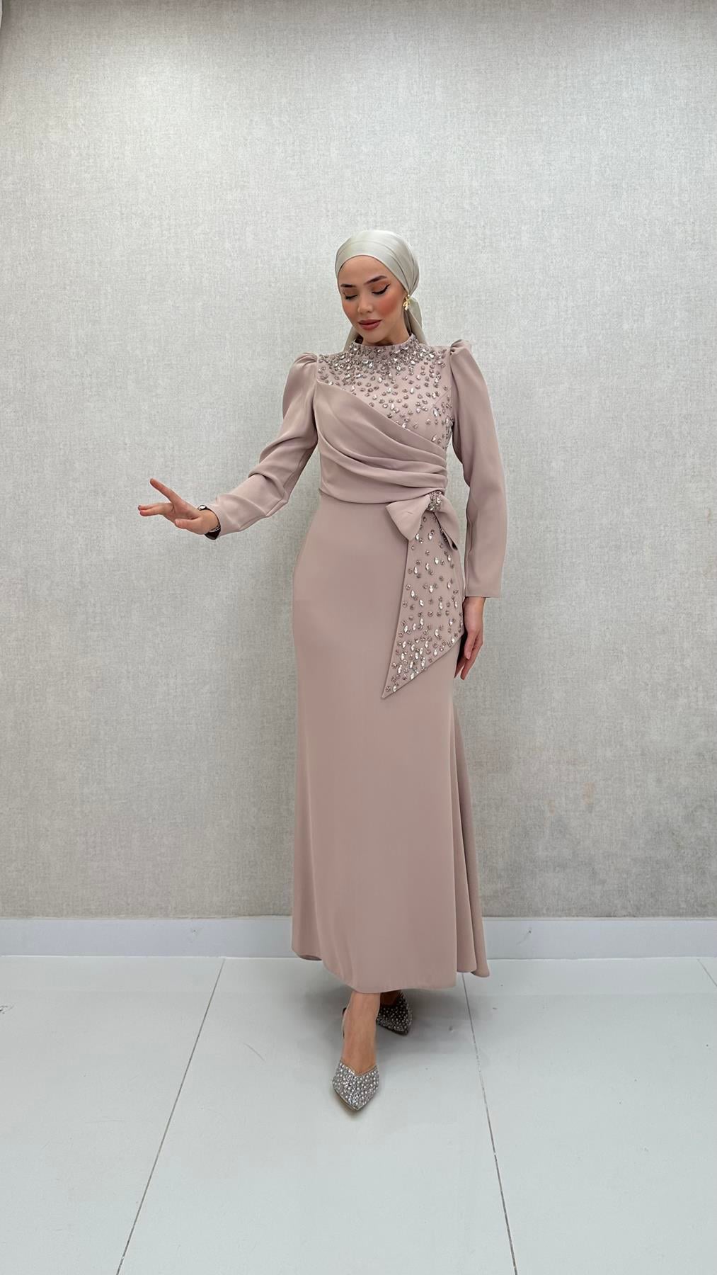 8002 P Abiye Elbise-Krem