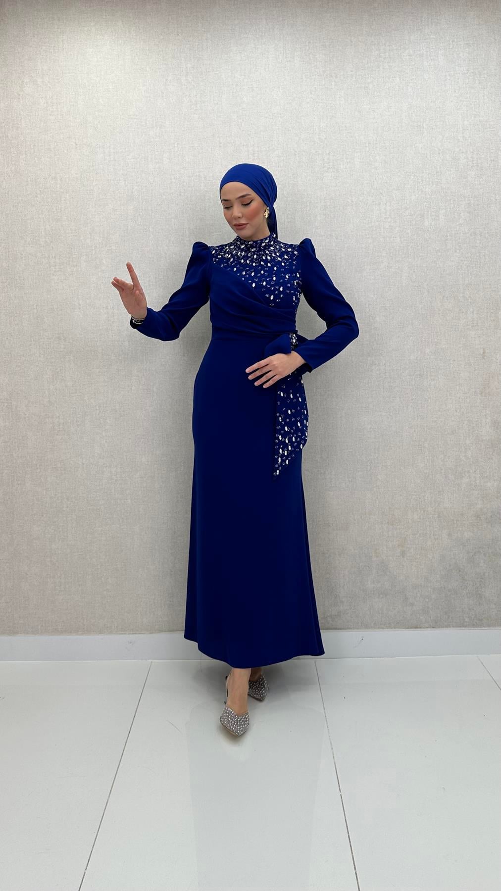 8002 P Abiye Elbise-Saks Mavi