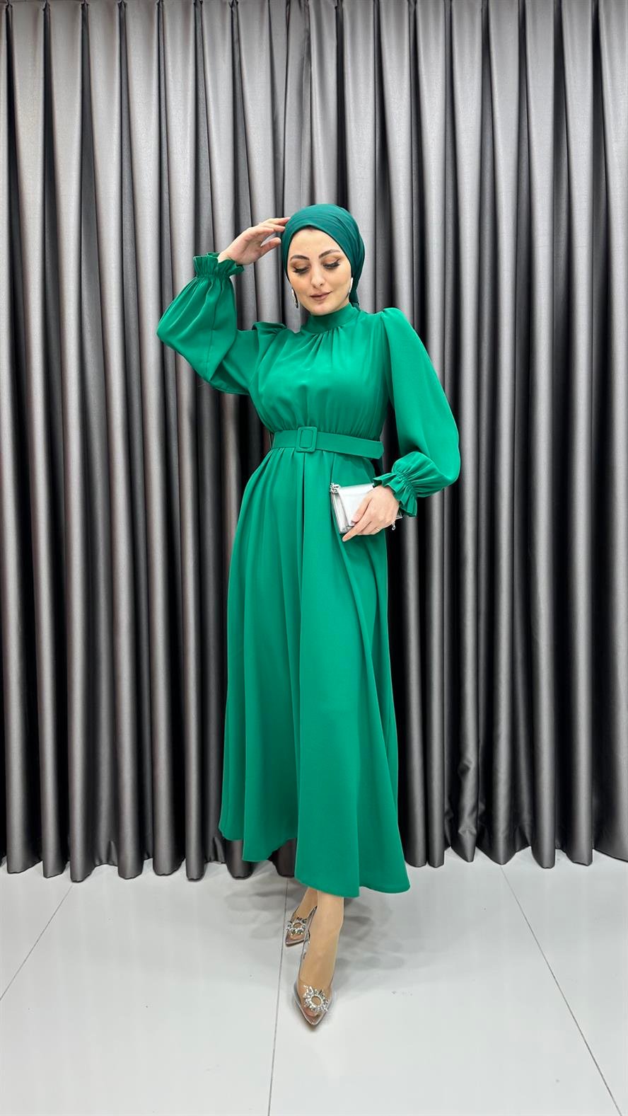 8013 H Bayan Elbise-Yeşil