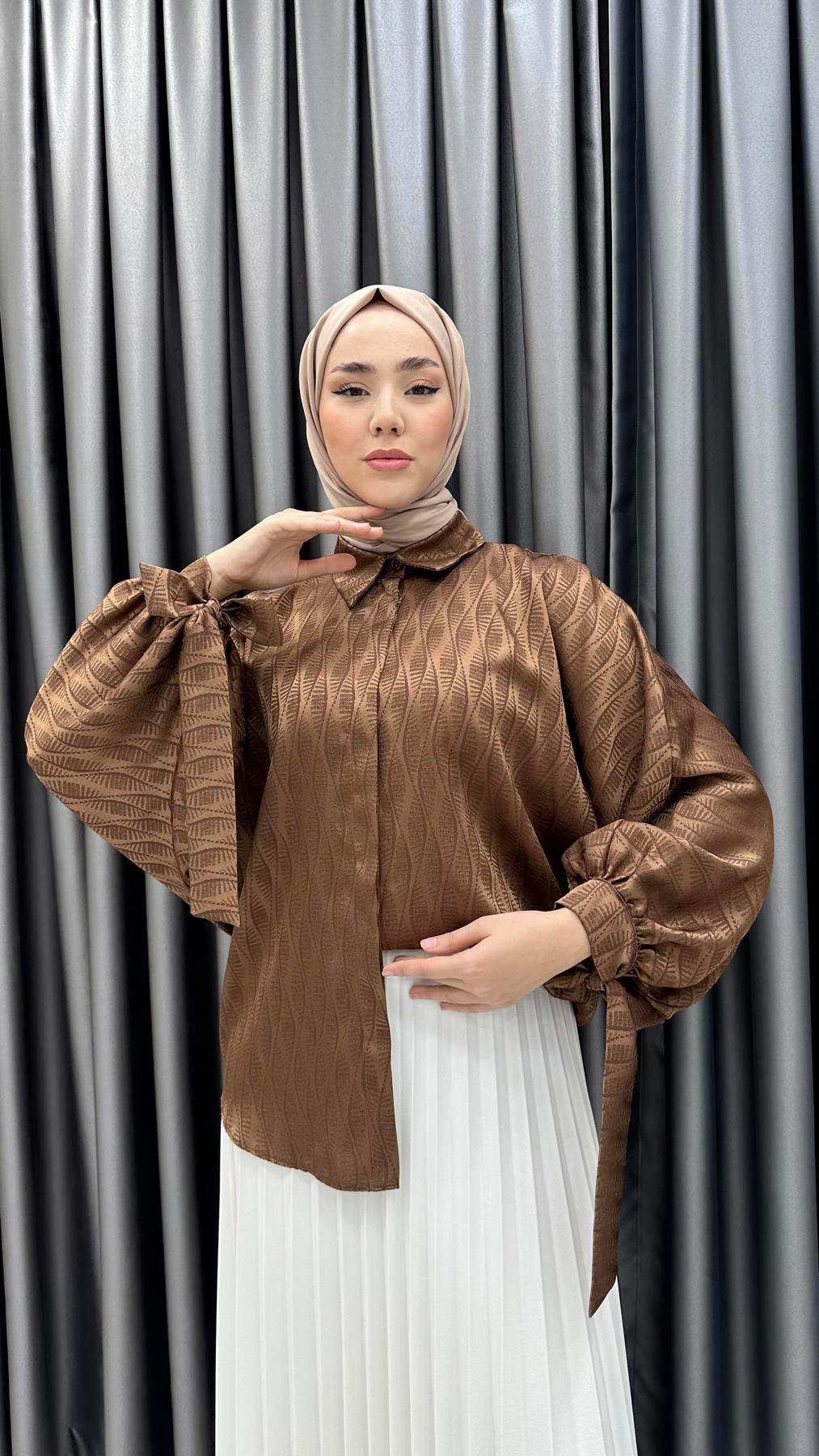 8218 H Bayan Gömlek-Kahve Rengi