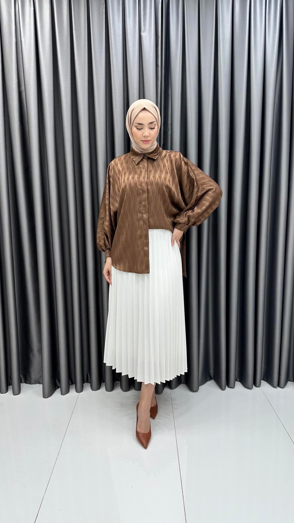 8218 H Bayan Gömlek-Kahve Rengi