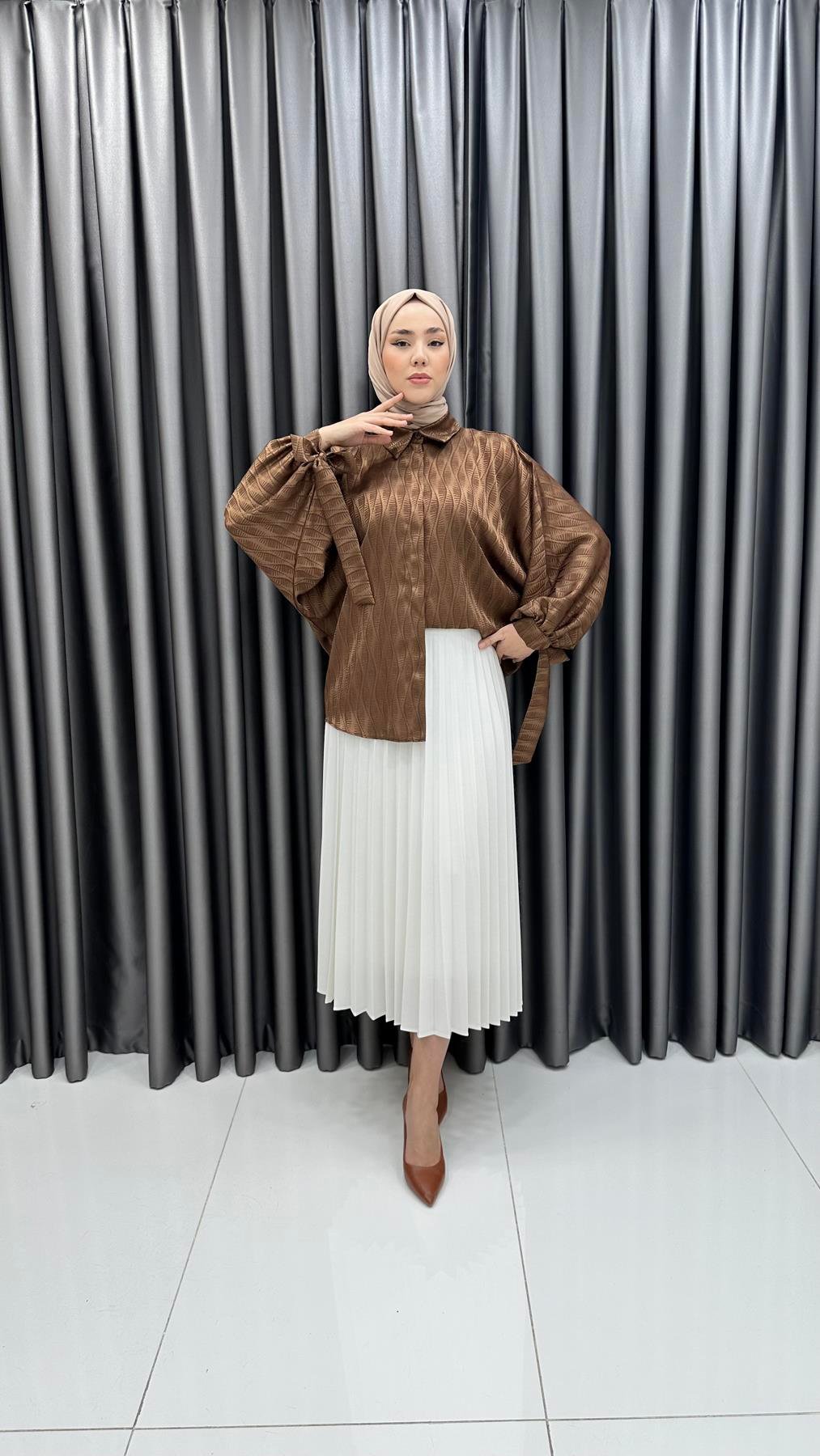 8218 H Bayan Gömlek-Kahve Rengi