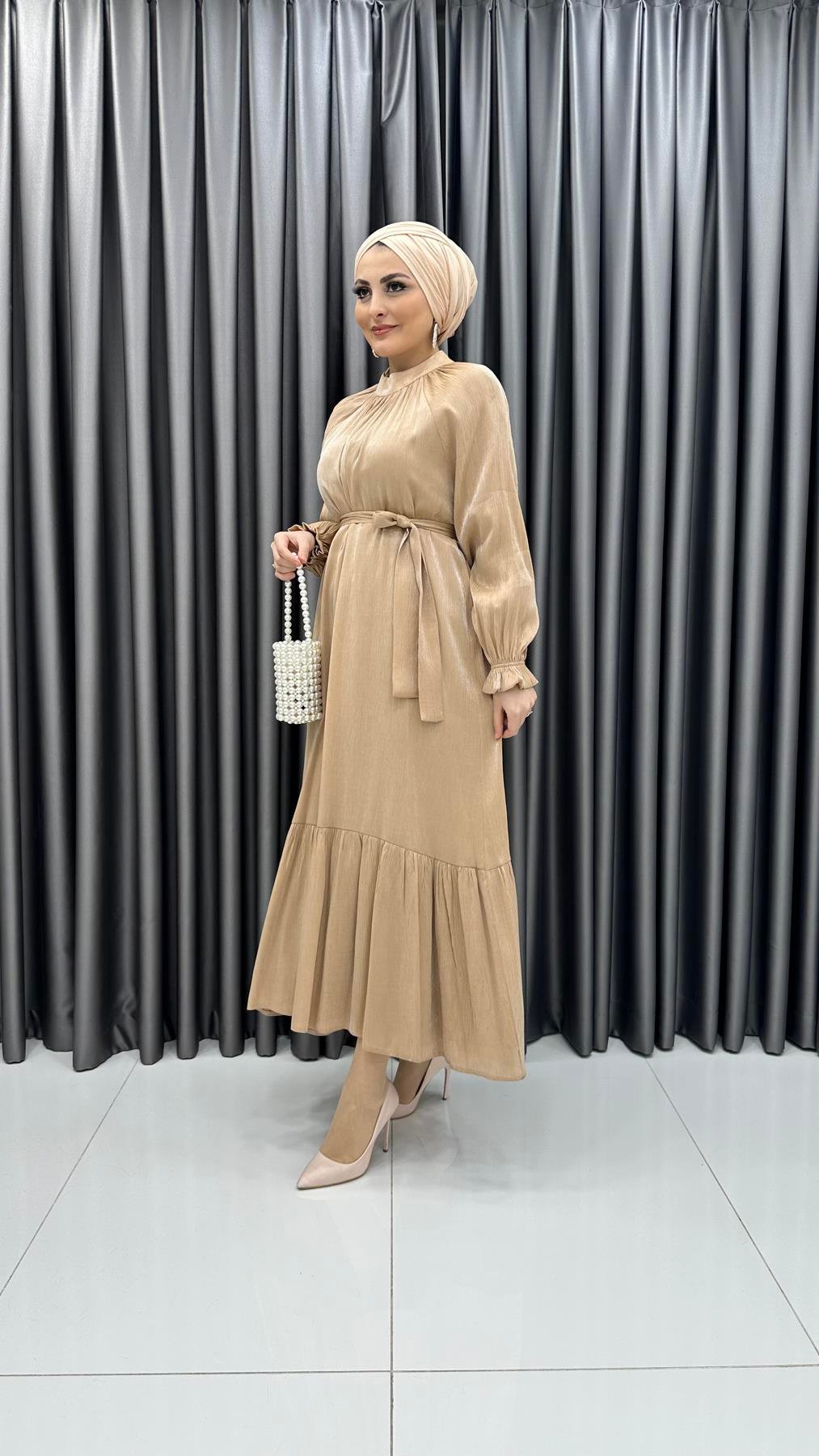 8232 H Bayan Elbise-Bej