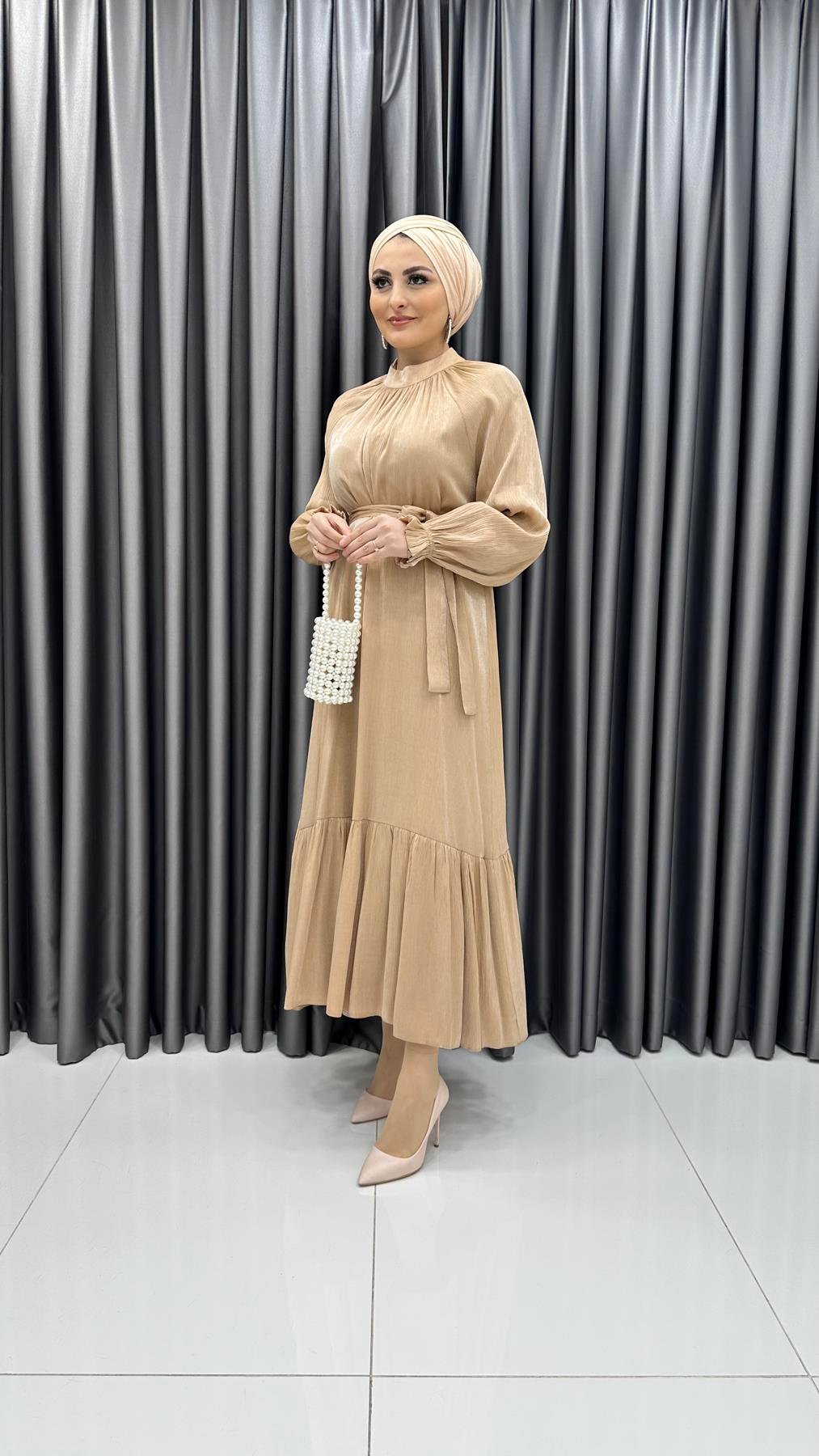 8232 H Bayan Elbise-Bej