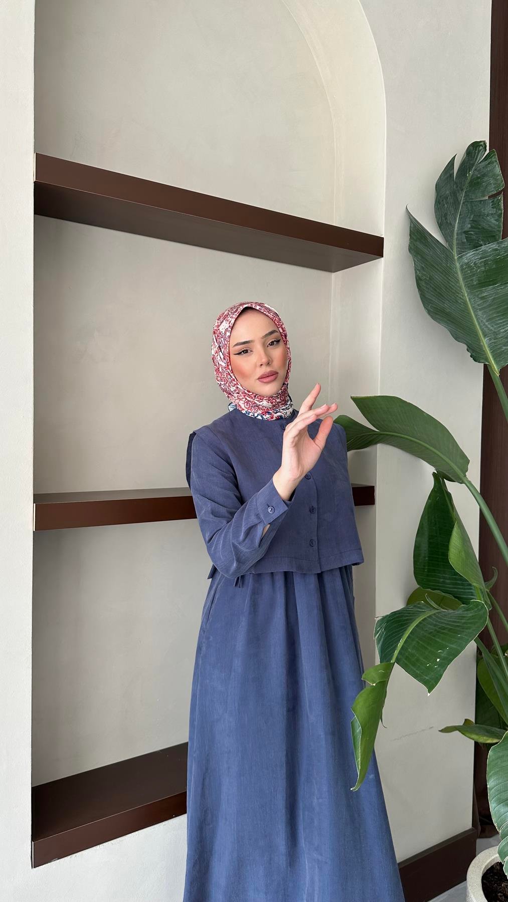 8349 H Bayan Elbise-İndigo Mavi