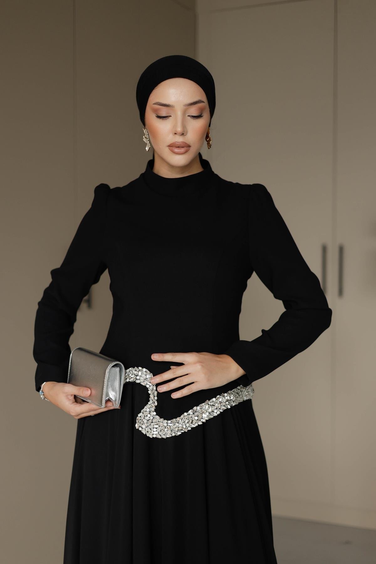 838 G Abiye Elbise-Siyah
