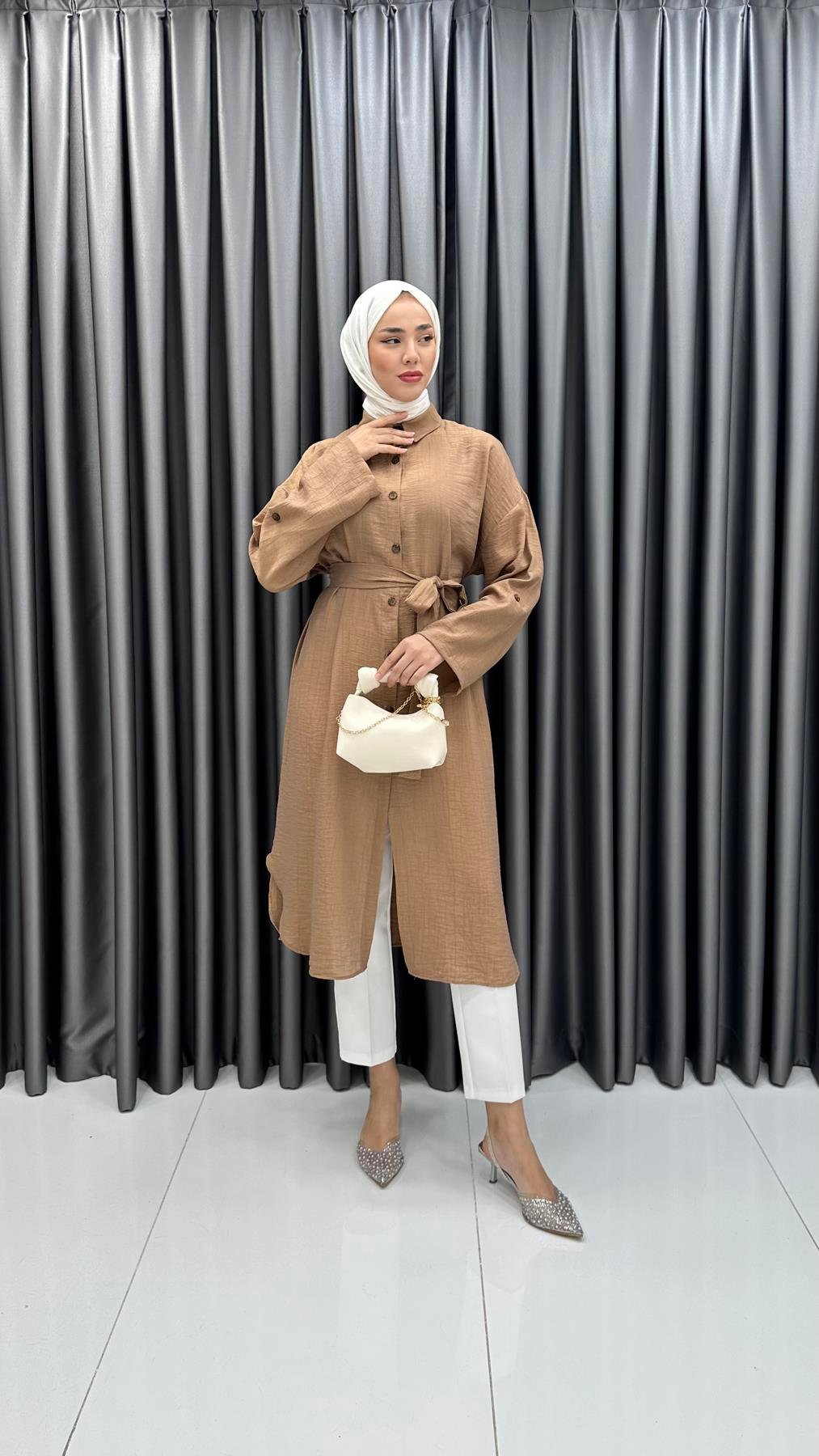8582 B Bayan Tunik-Kahve Rengi