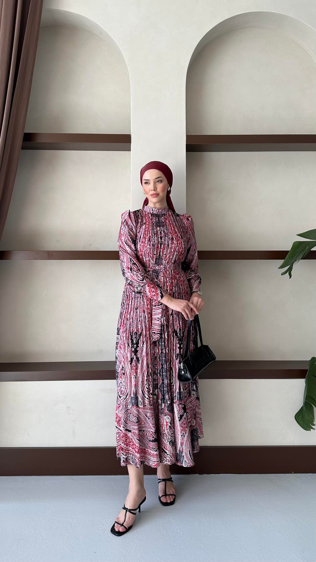 91086 B Bayan Elbise-Bordo