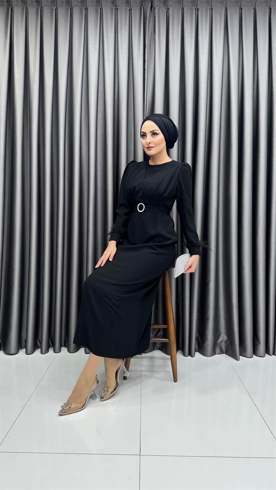 9463 Y Bayan Elbise-Siyah