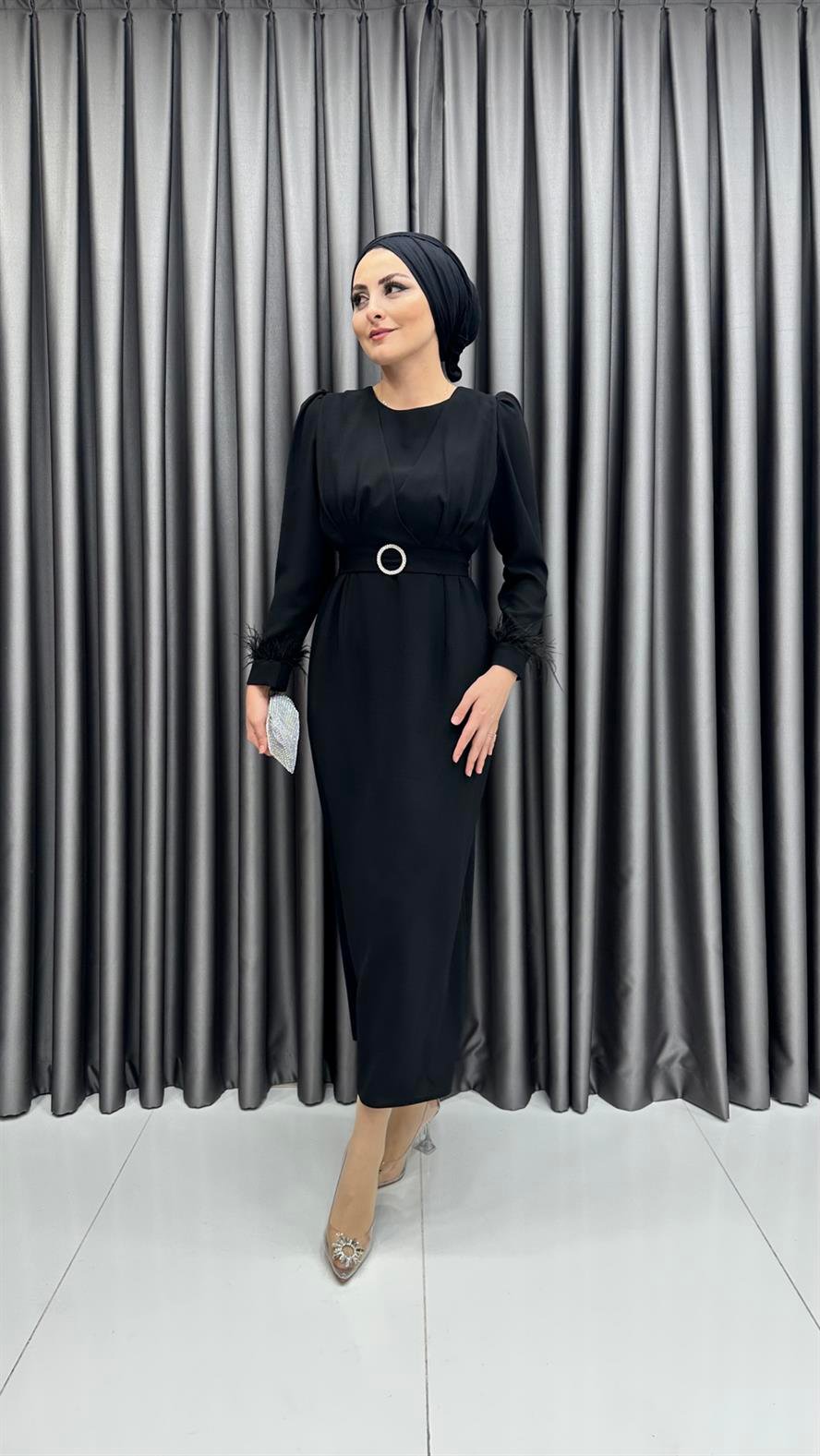 9463 Y Bayan Elbise-Siyah