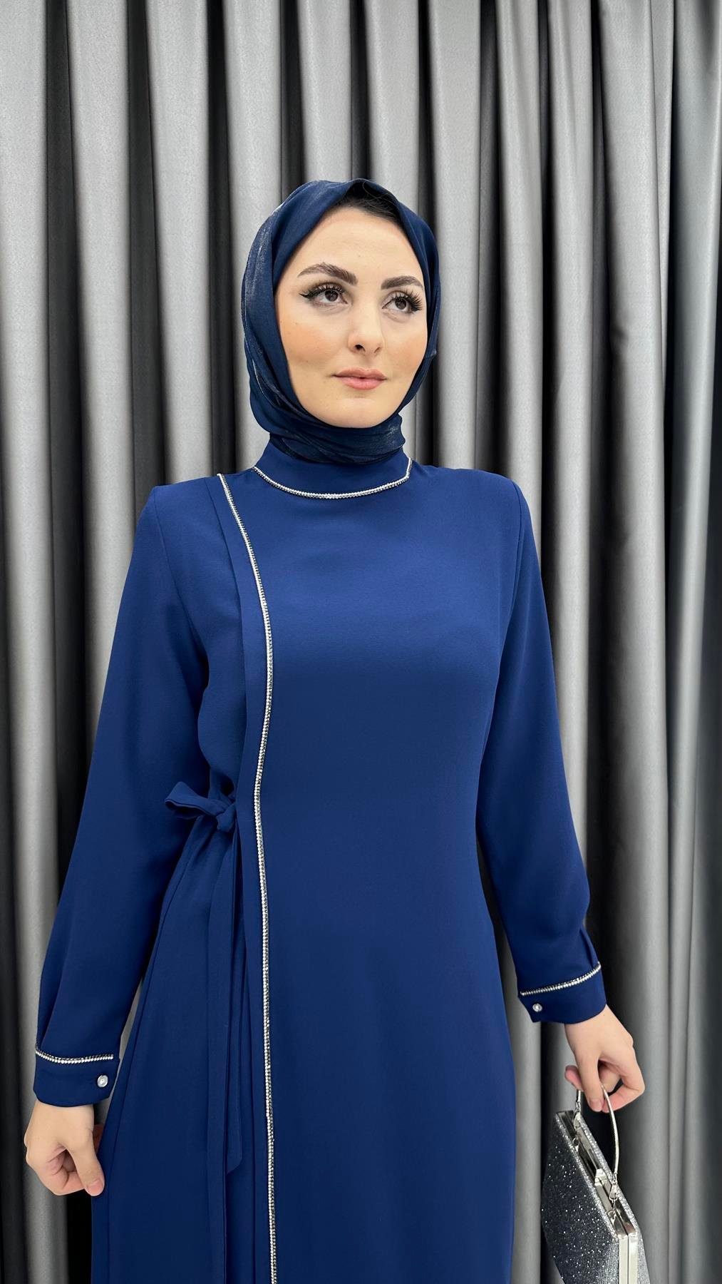 9817 Y Bayan Elbise-İndigo Mavi