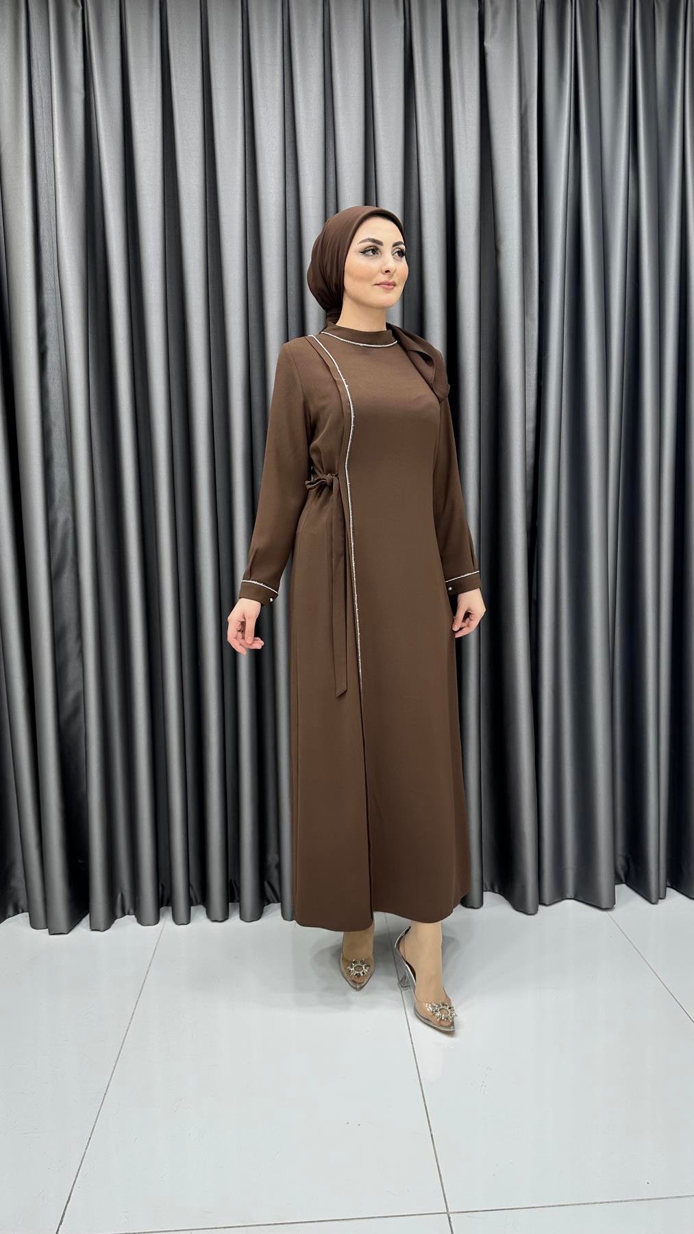 9817 Y Bayan Elbise-Kahve Rengi