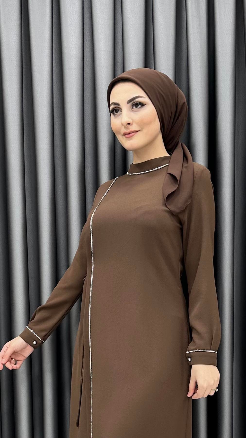 9817 Y Bayan Elbise-Kahve Rengi