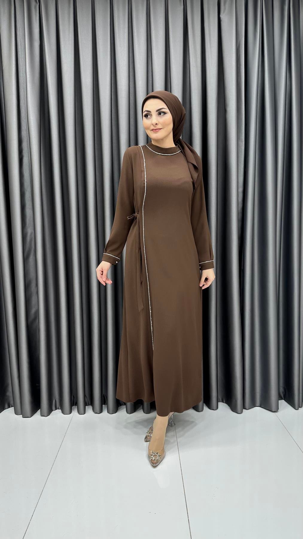 9817 Y Bayan Elbise-Kahve Rengi