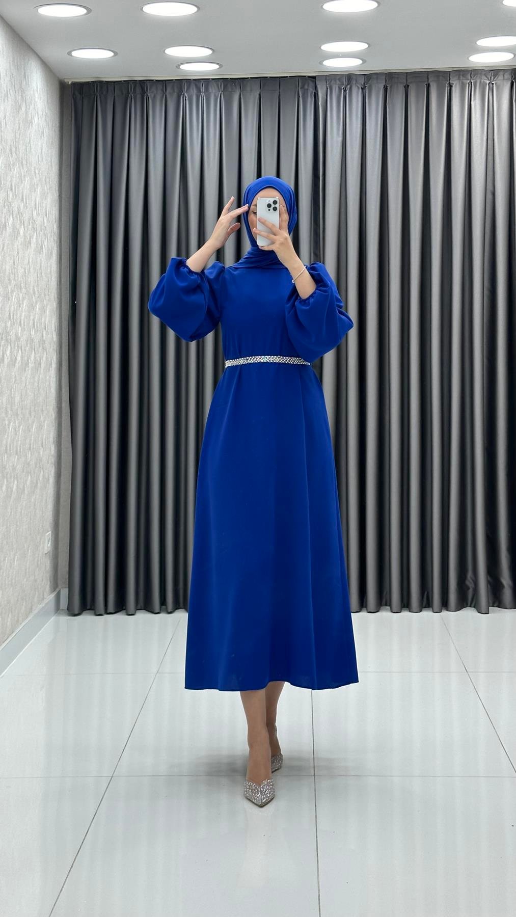 9879 Y Bayan Elbise-Saks Mavi