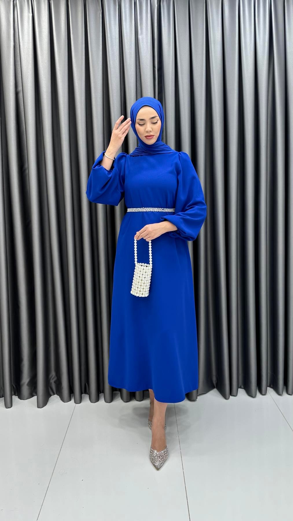 9879 Y Bayan Elbise-Saks Mavi