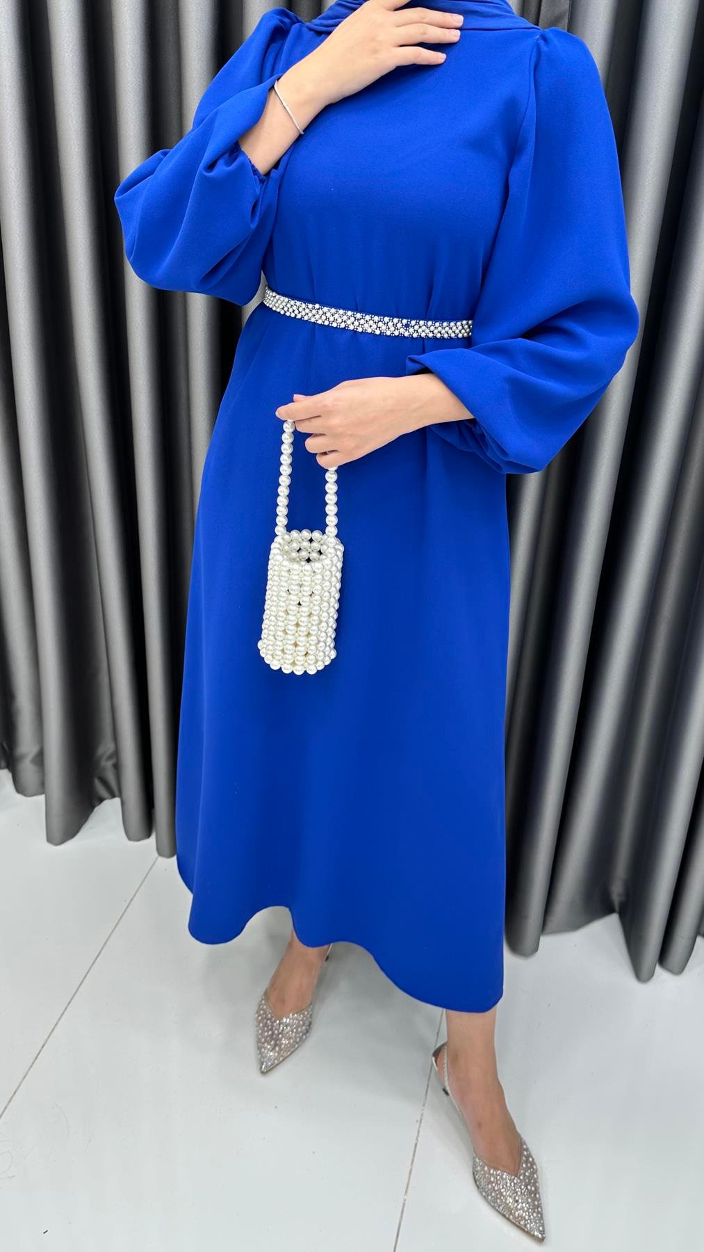 9879 Y Bayan Elbise-Saks Mavi