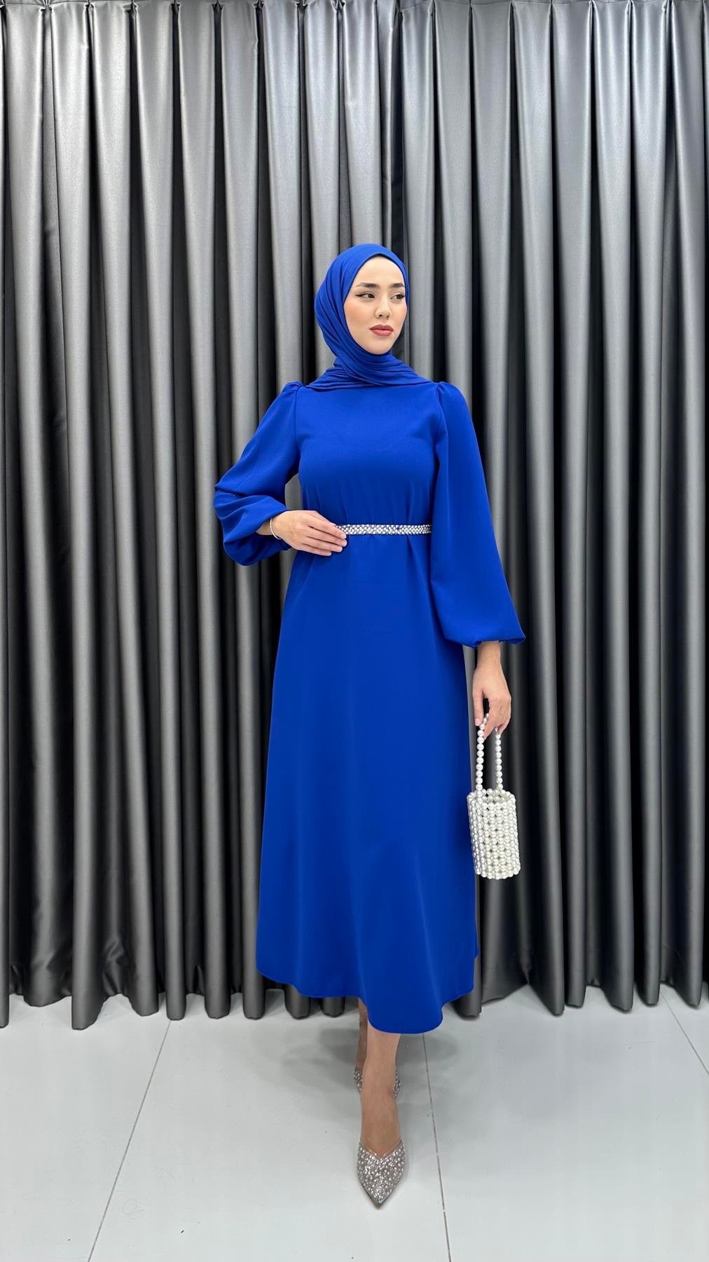 9879 Y Bayan Elbise-Saks Mavi